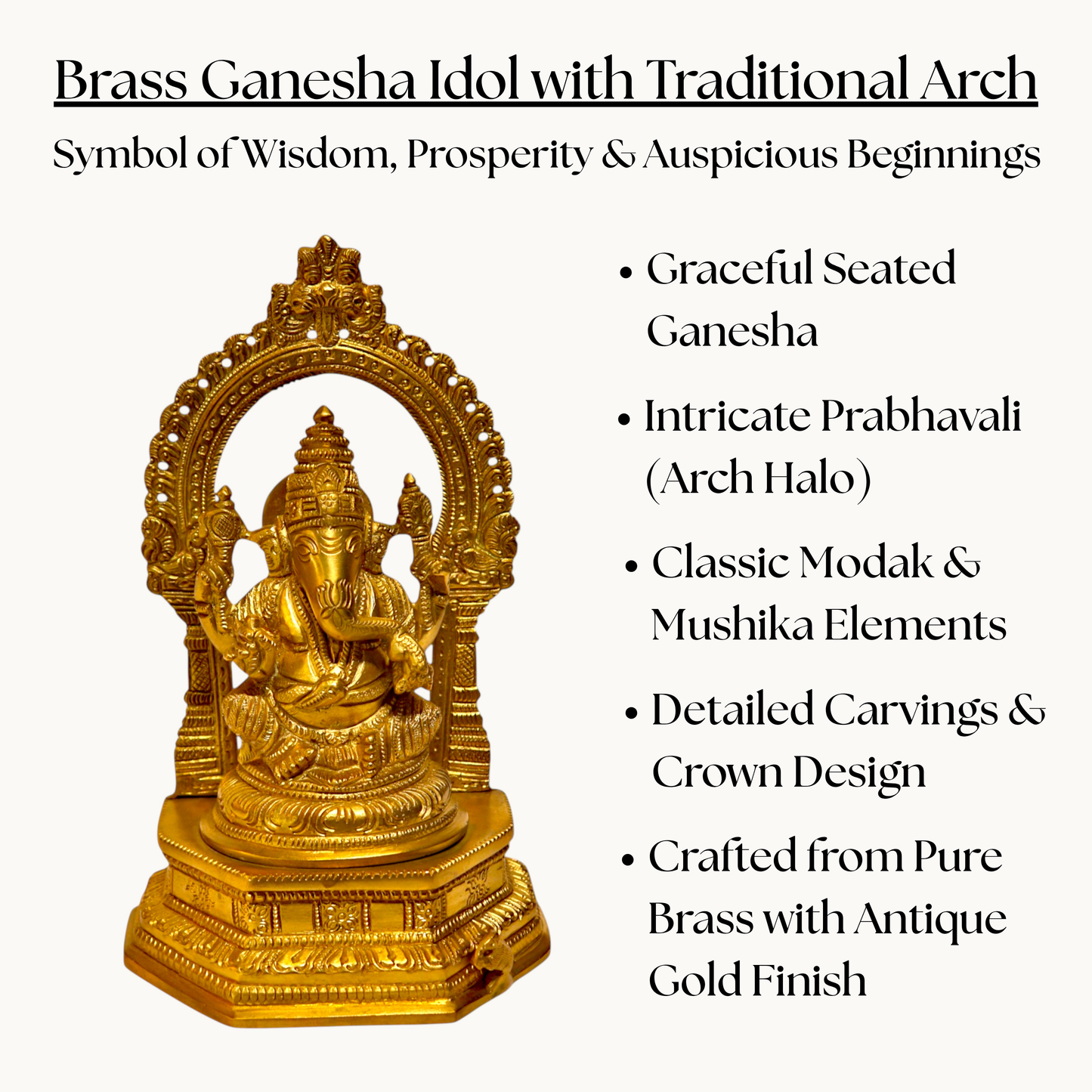 Brass Ganesha with Prabhawali – Lord Ganesha Idol