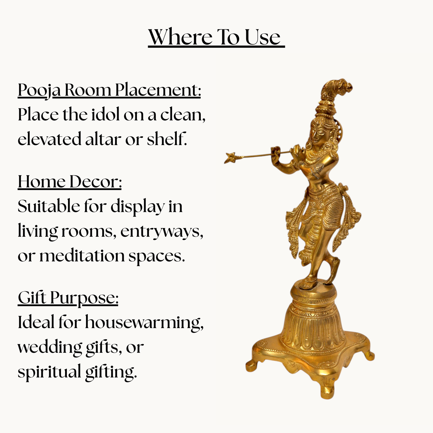 Thar Arts And Furniture - Brass Krishna with Flute |Lord Krishna Statue |Krishan Figurine | Brass Standing Krishna Statue |Brass Gift Item | Standing Krishna |Brass Pooja Idols