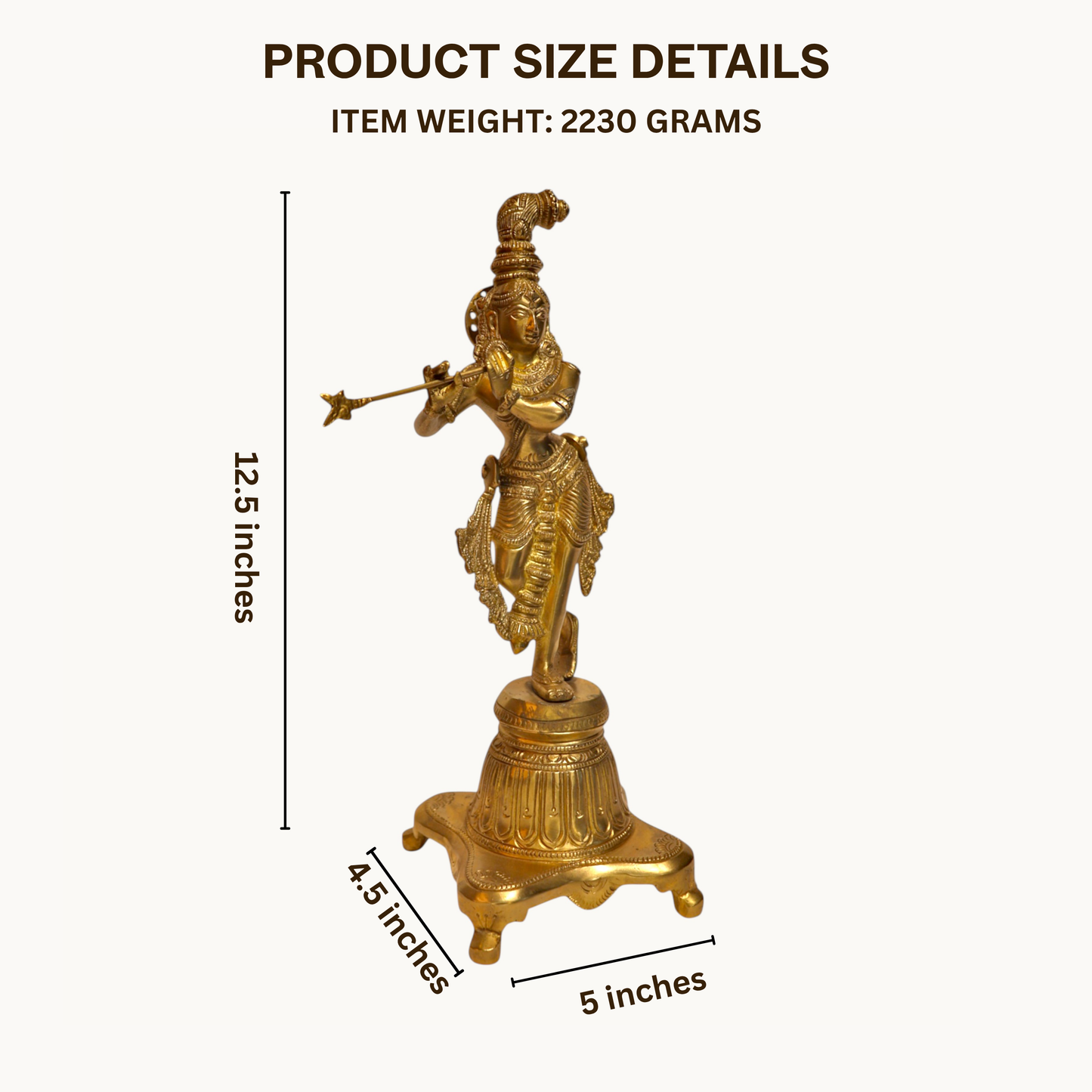 Thar Arts And Furniture - Brass Krishna with Flute |Lord Krishna Statue |Krishan Figurine | Brass Standing Krishna Statue |Brass Gift Item | Standing Krishna |Brass Pooja Idols