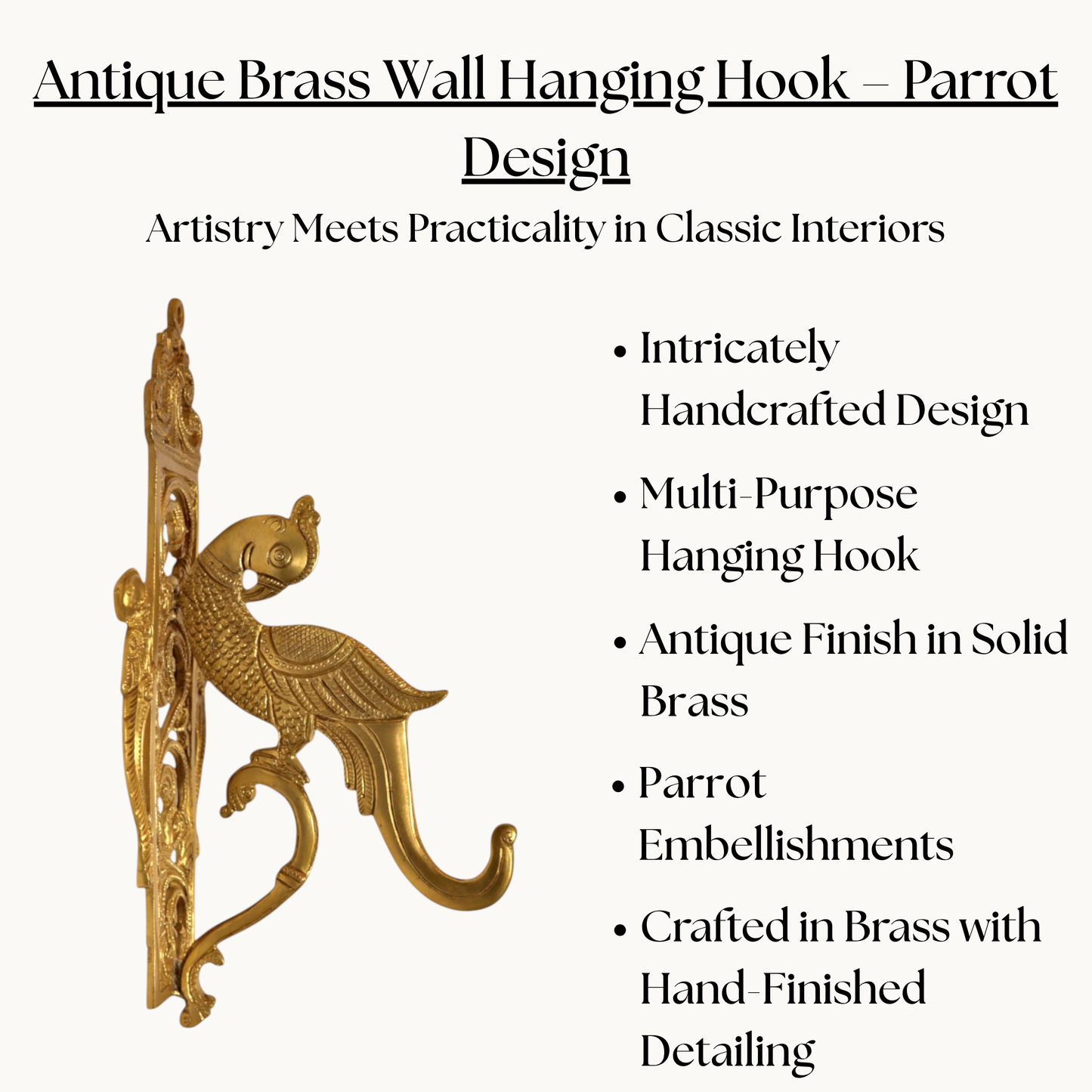 Thar Arts And Furniture -Brass Wall Hanging Parrot Bracket