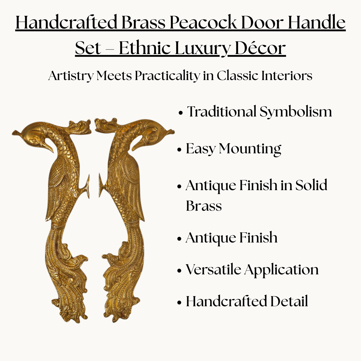 Thar Arts And Furniture - Peacock Design Brass Door Handle