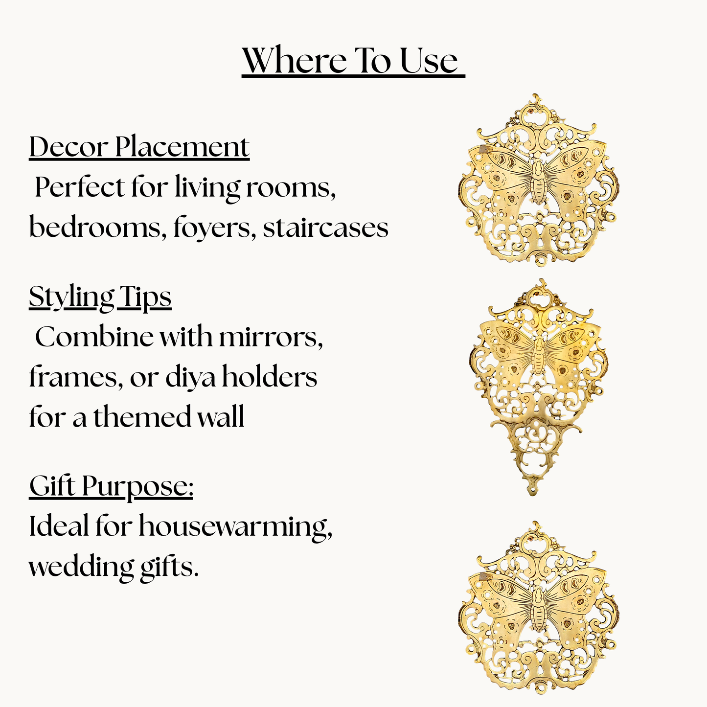 Thar Arts And Furniture - Brass Butterfly Wall Panel Set of Three