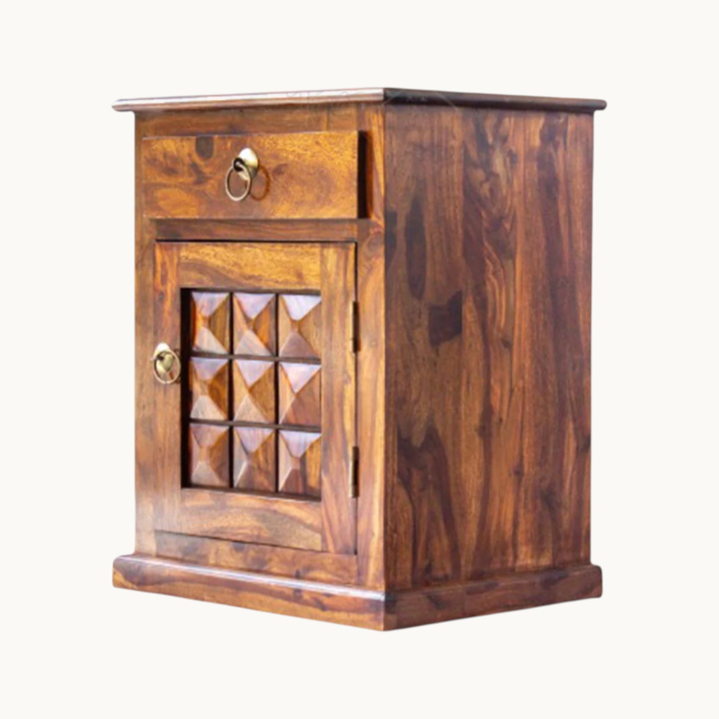 Thar Arts And Furniture - Sheesham Bedside with storage and checkerbox design