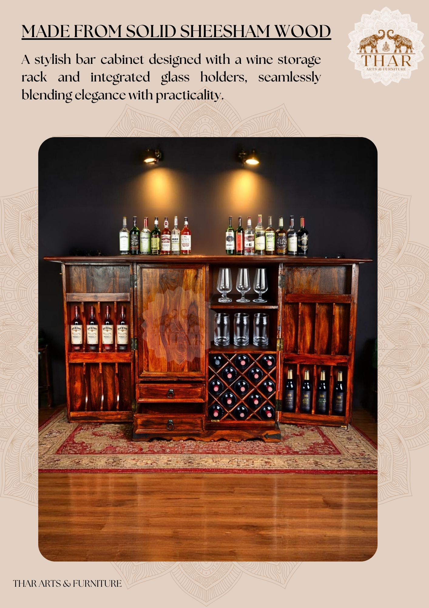 Thar Arts And Furniture - Sheesham Bar Cabinet