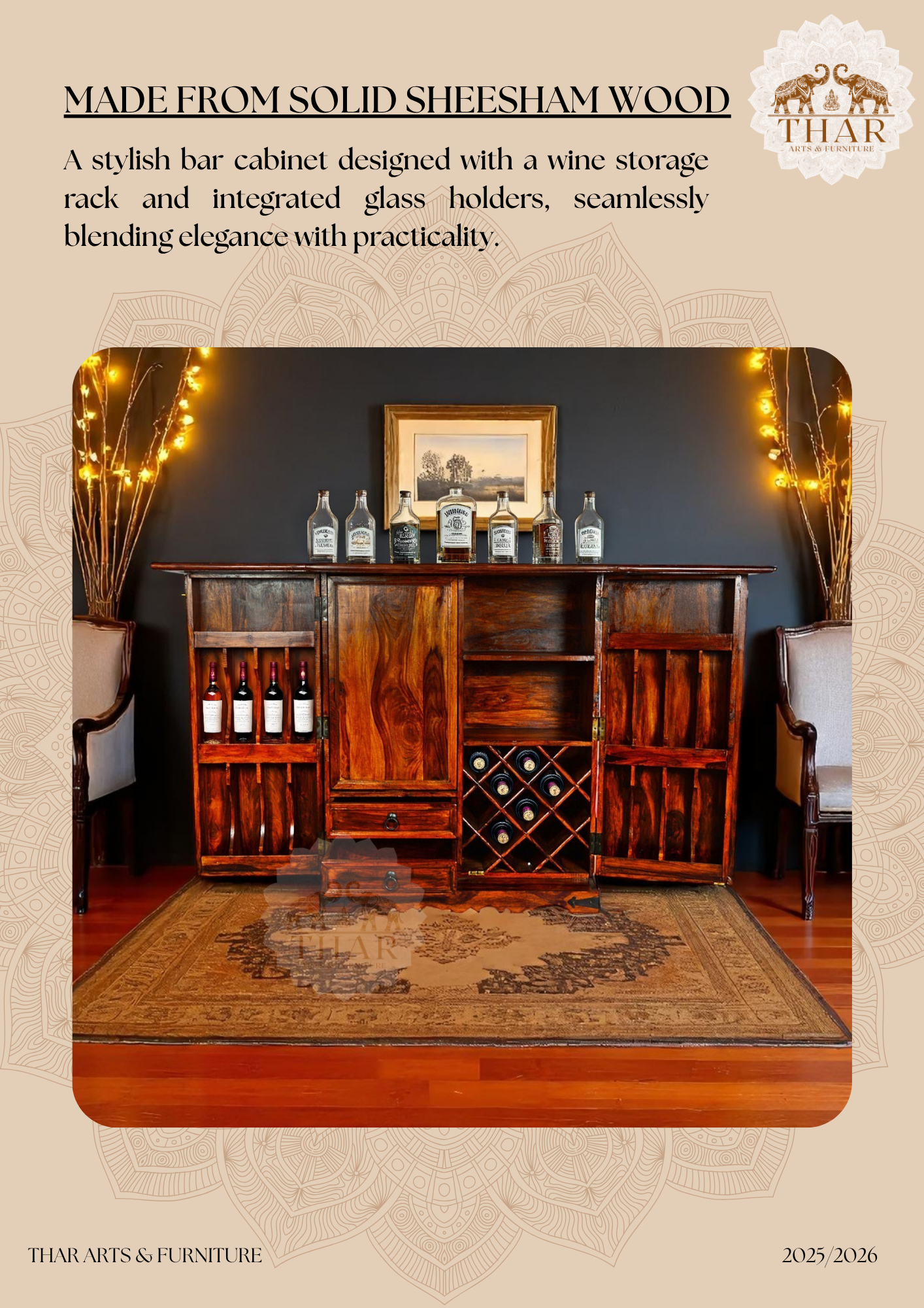 Thar Arts And Furniture - Sheesham Wood Bar Cabinet