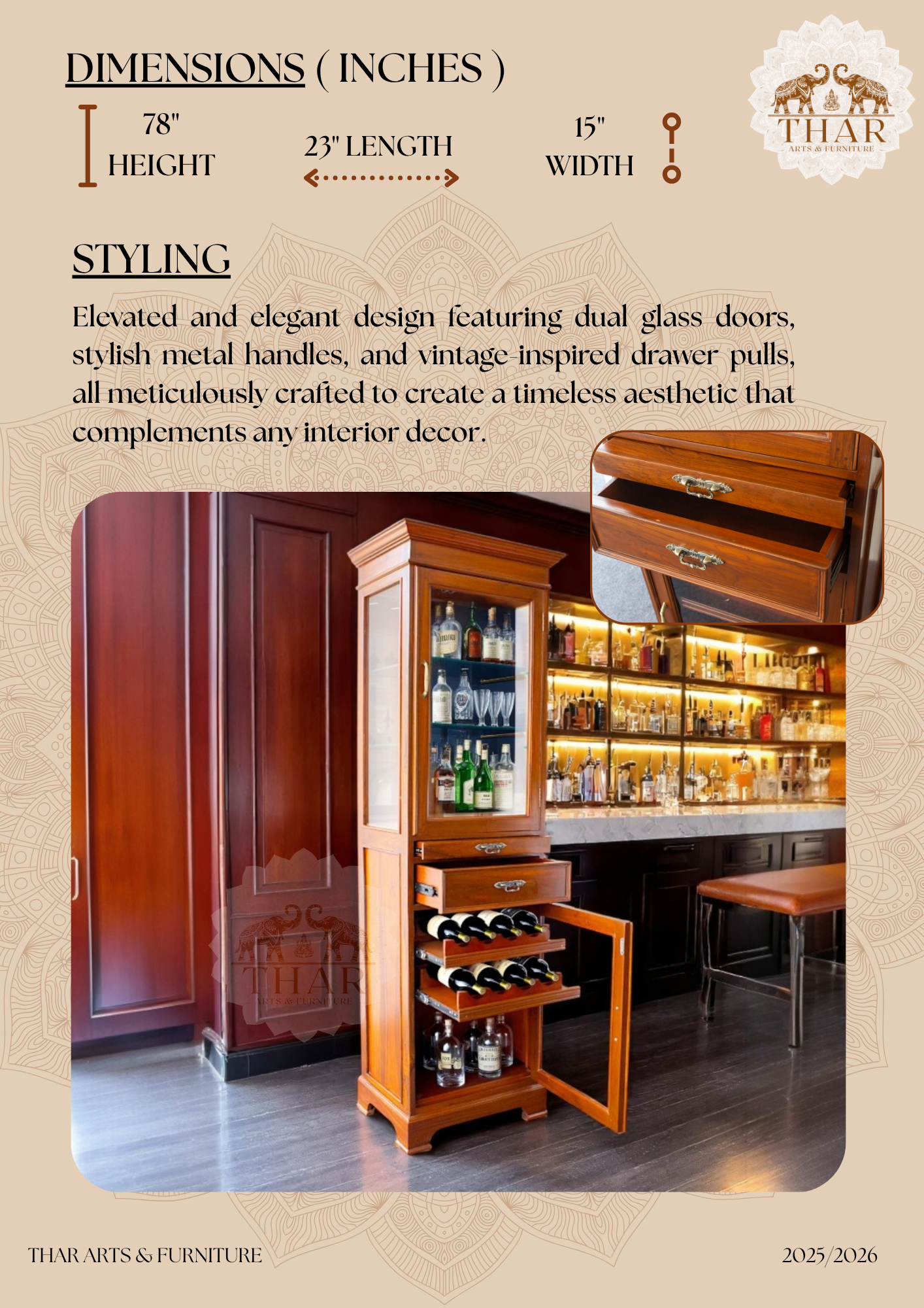 Thar Arts And Furniture - Teak Wood Bar Cabinet