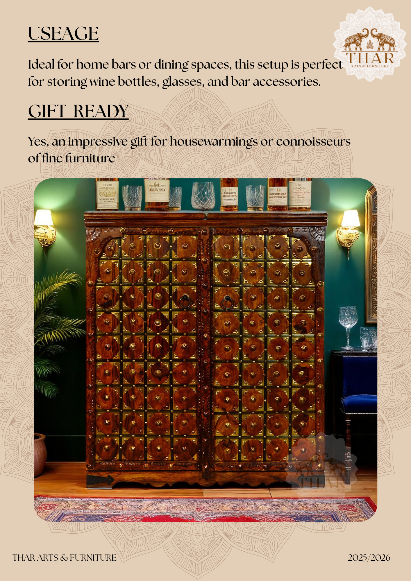 Thar Arts And Furniture - Sheesham Wood Bar Cabinet