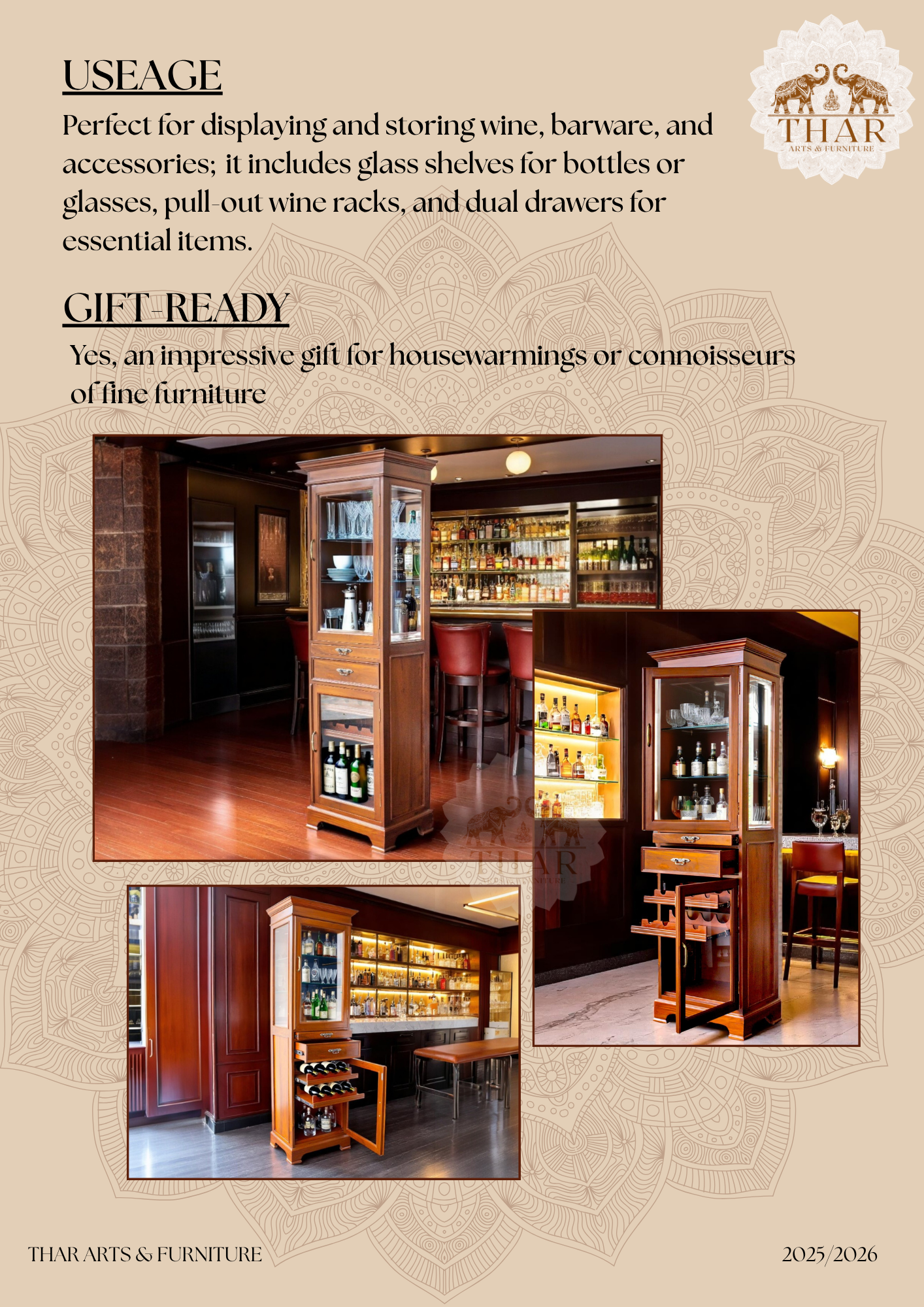Thar Arts And Furniture - Teak Wood Bar Cabinet