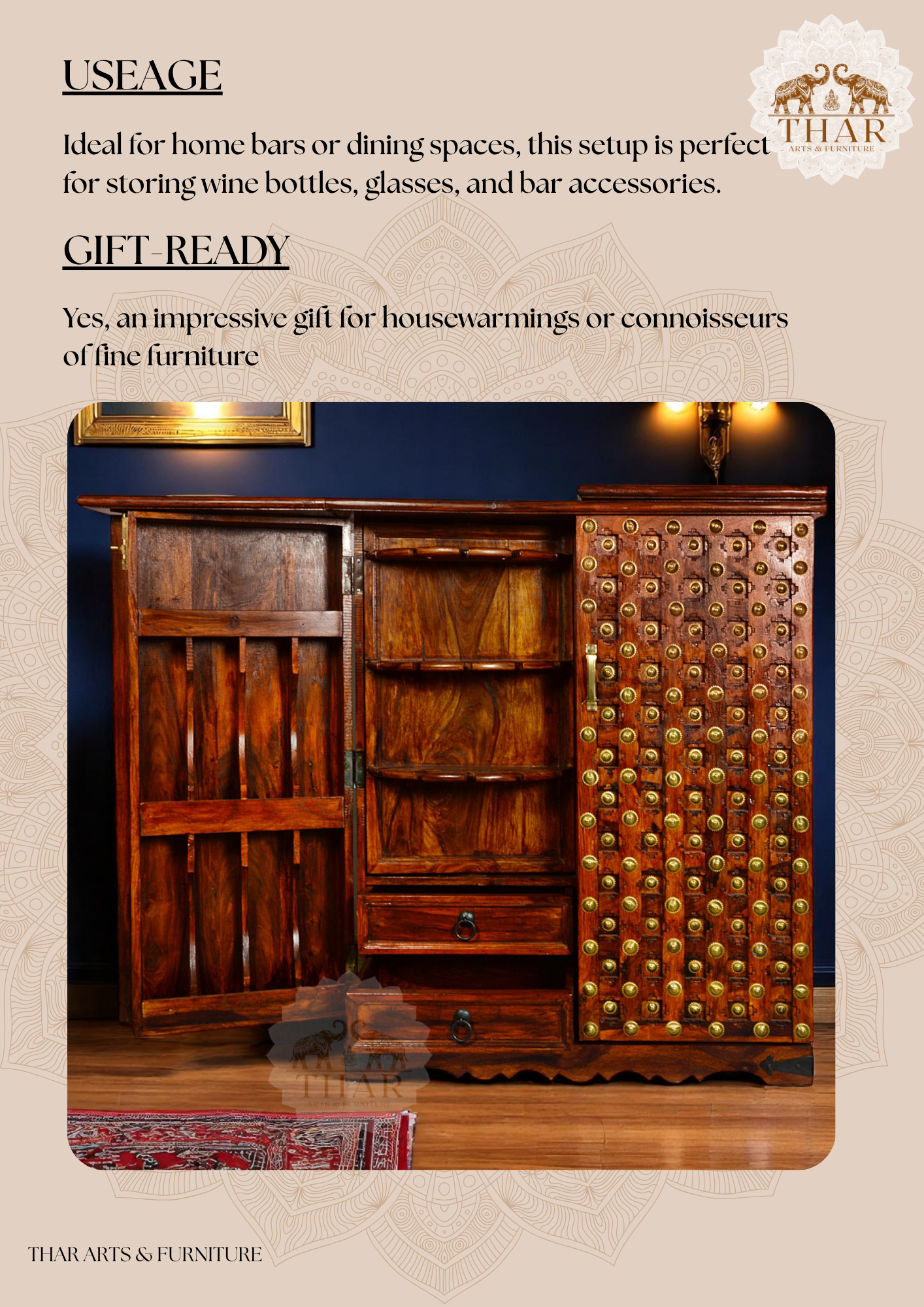 Thar Arts And Furniture - Sheesham Bar Cabinet