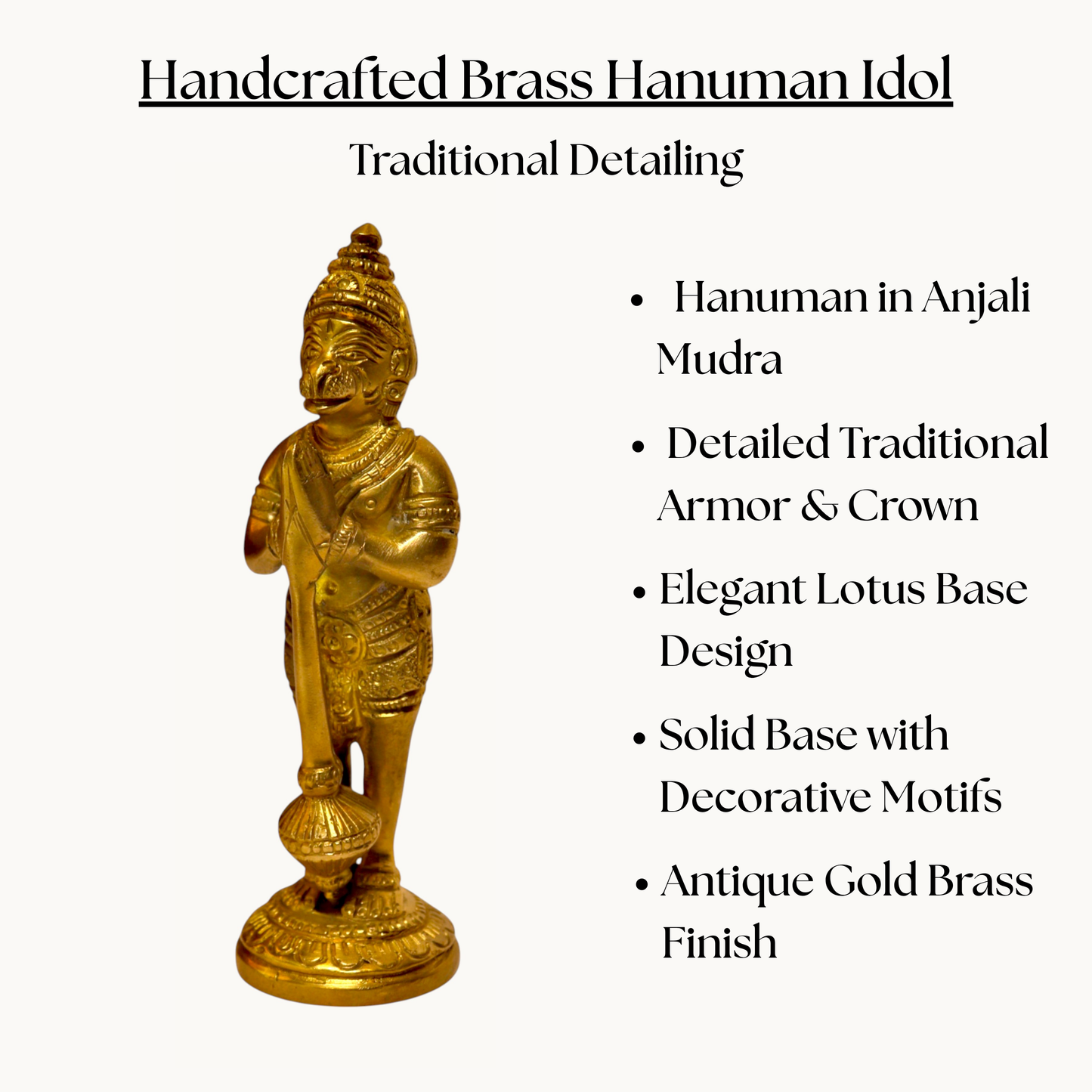 Thar Arts And Furniture - Brass Hanuman Idol | Small Standing Statue for Pooja Room, Temple & Home Décor