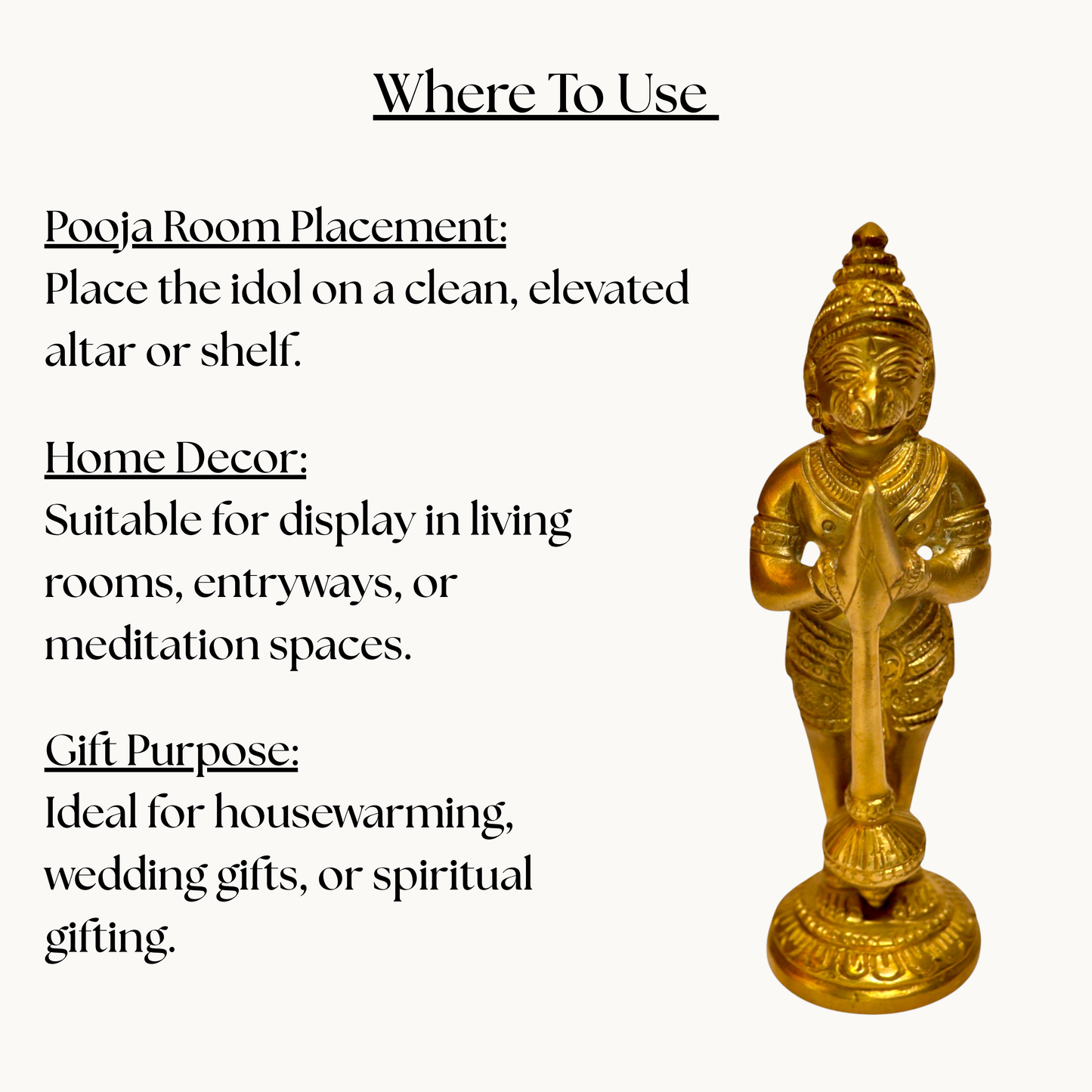 Thar Arts And Furniture - Brass Hanuman Idol | Small Standing Statue for Pooja Room, Temple & Home Décor