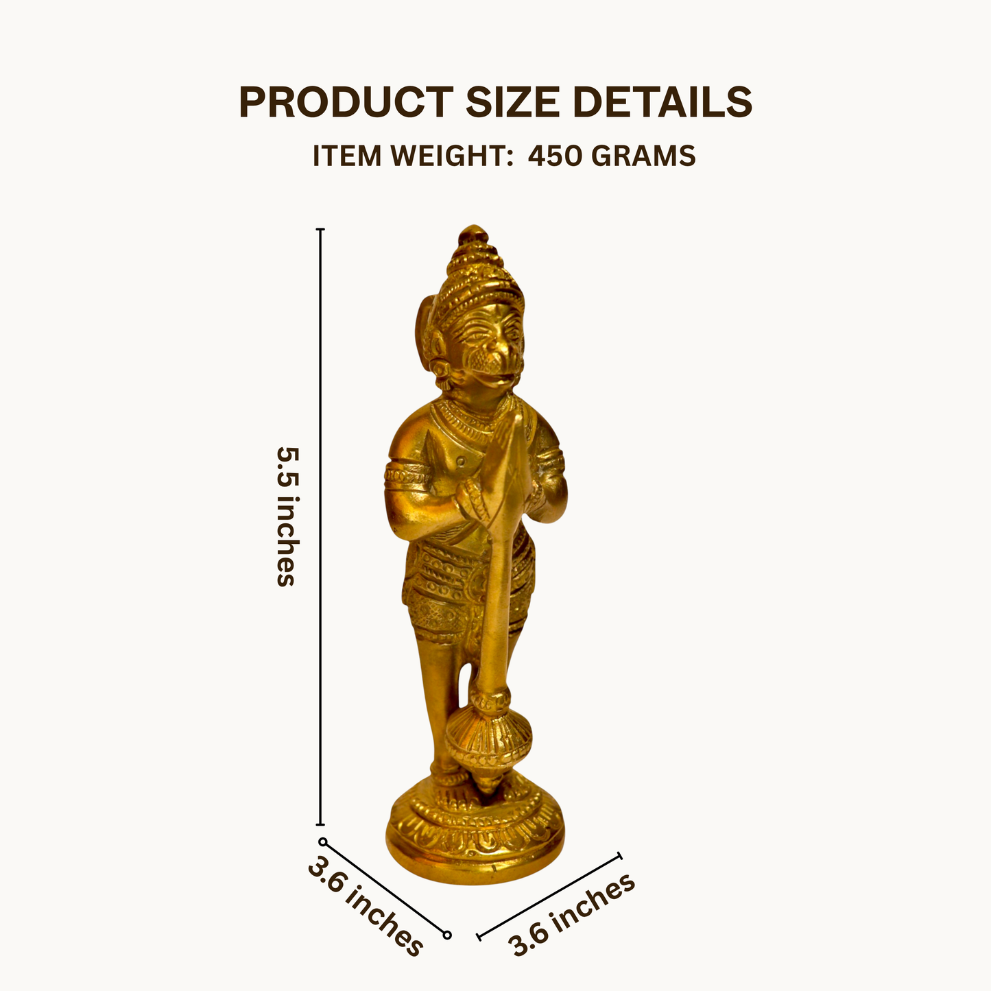 Thar Arts And Furniture - Brass Hanuman Idol | Small Standing Statue for Pooja Room, Temple & Home Décor
