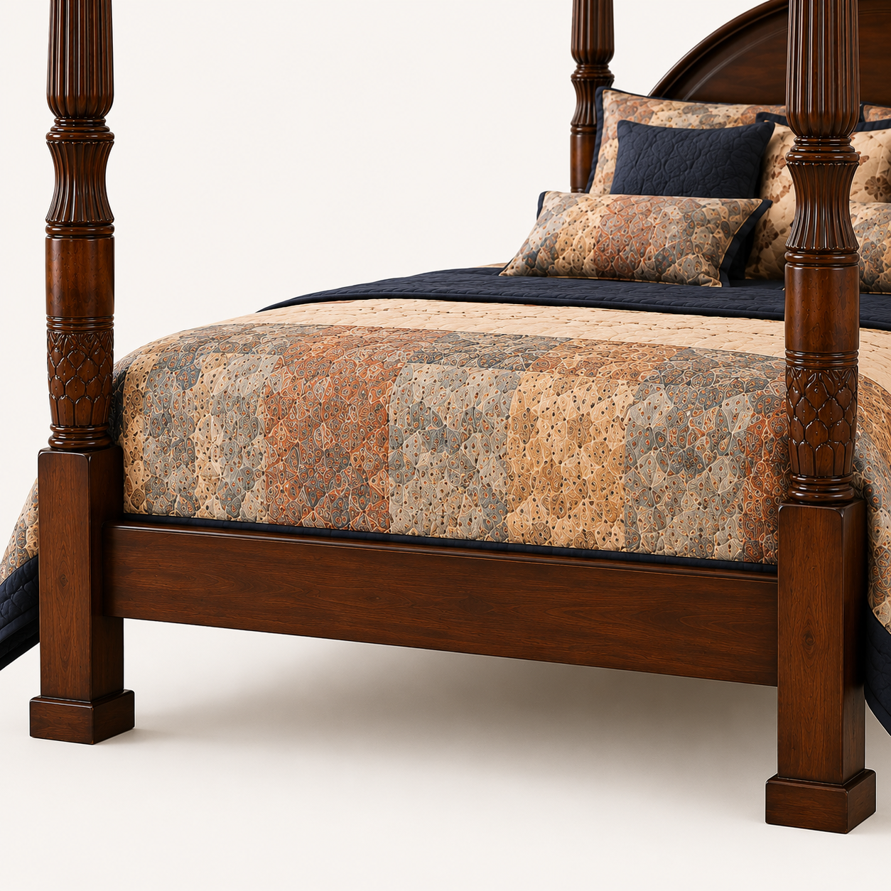 Solid Sheesham Wood Four Poster Bed – Curved Headboard Canopy Design