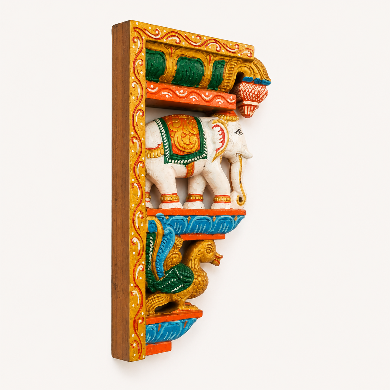 Wood Corbel Wall Brackets of Elephant & Hamsa – Handcrafted Decorative Wall Bracket
