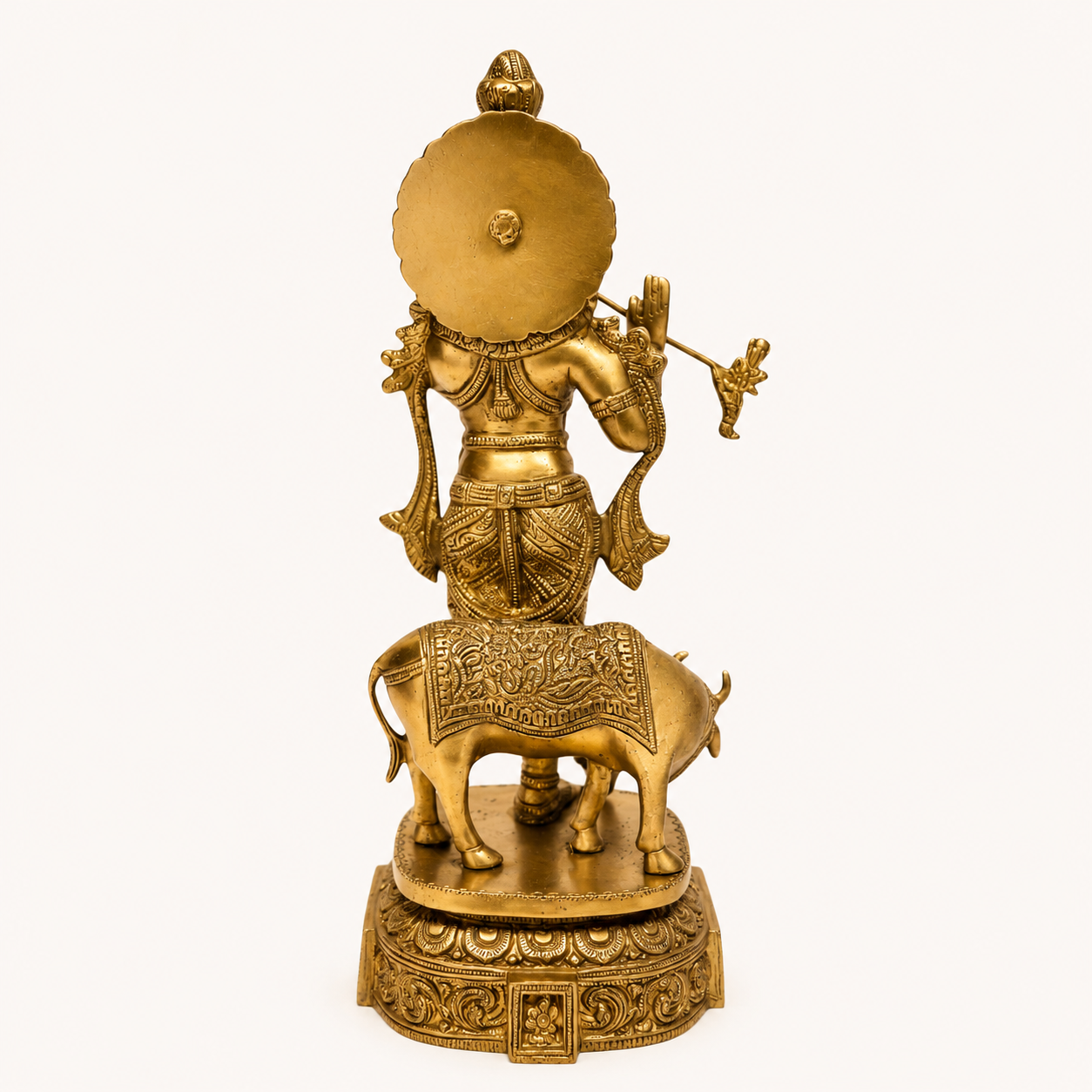 Brass Krishna With Cow Statue – Lord Krishna & Sacred Cow
