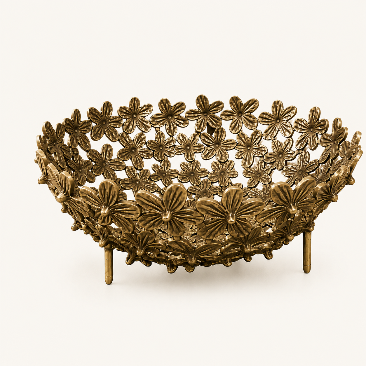 Handcrafted Brass Floral Decorative Fruit Bowl – Elegant Table Centrepiece