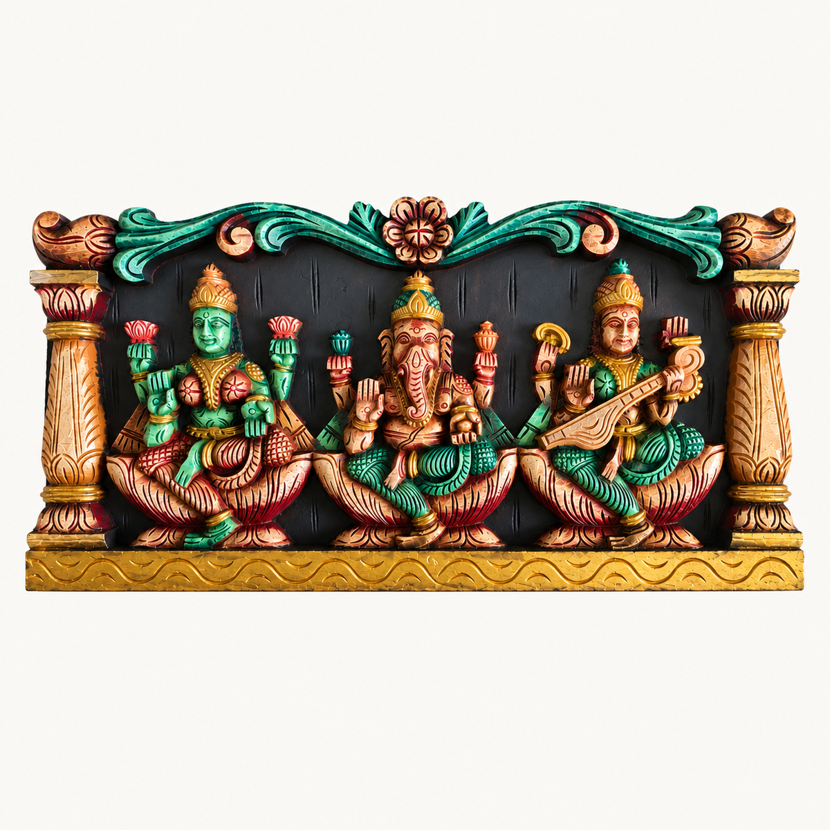 Lakshmi Ganesha and Saraswati Wooden Panel – GLS Panel