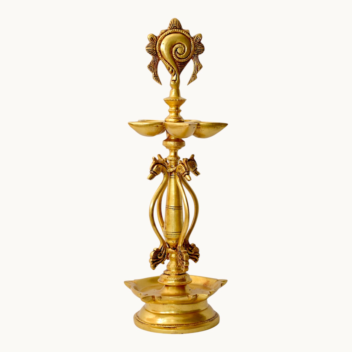 Thar Arts And Furniture - Brass Shankh and Chakra Lamp Set