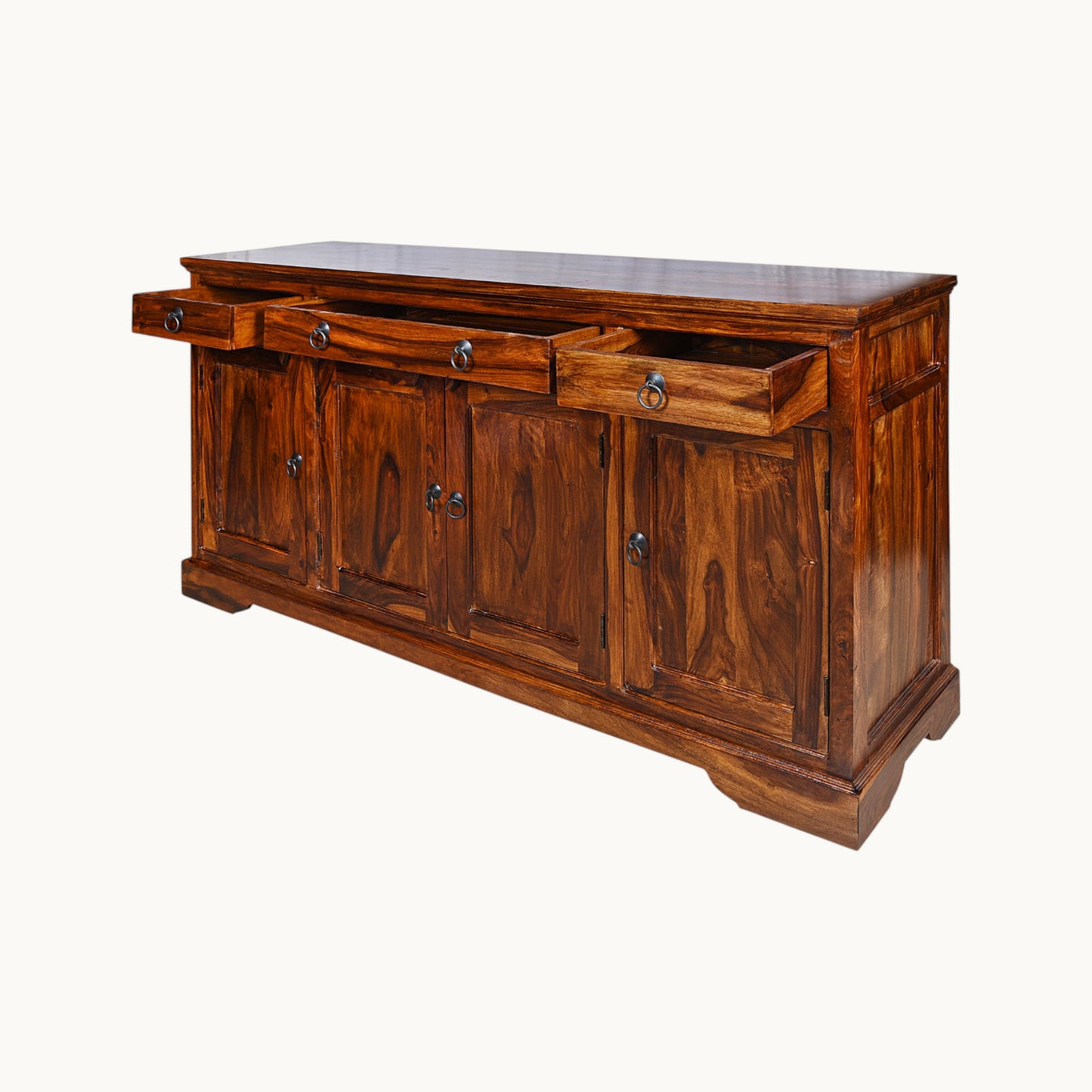 Thar Arts And Furniture - Solid Sheesham wood Side board with 4 Door Storage Cabinate and 4 Storage Drawers, Honey Finish