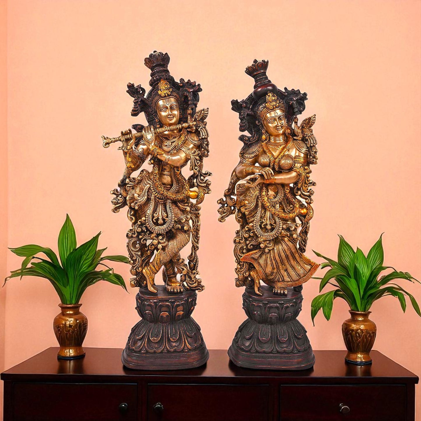 Brass Radha Krishna Statue – Premium Solid Brass for Pooja Room