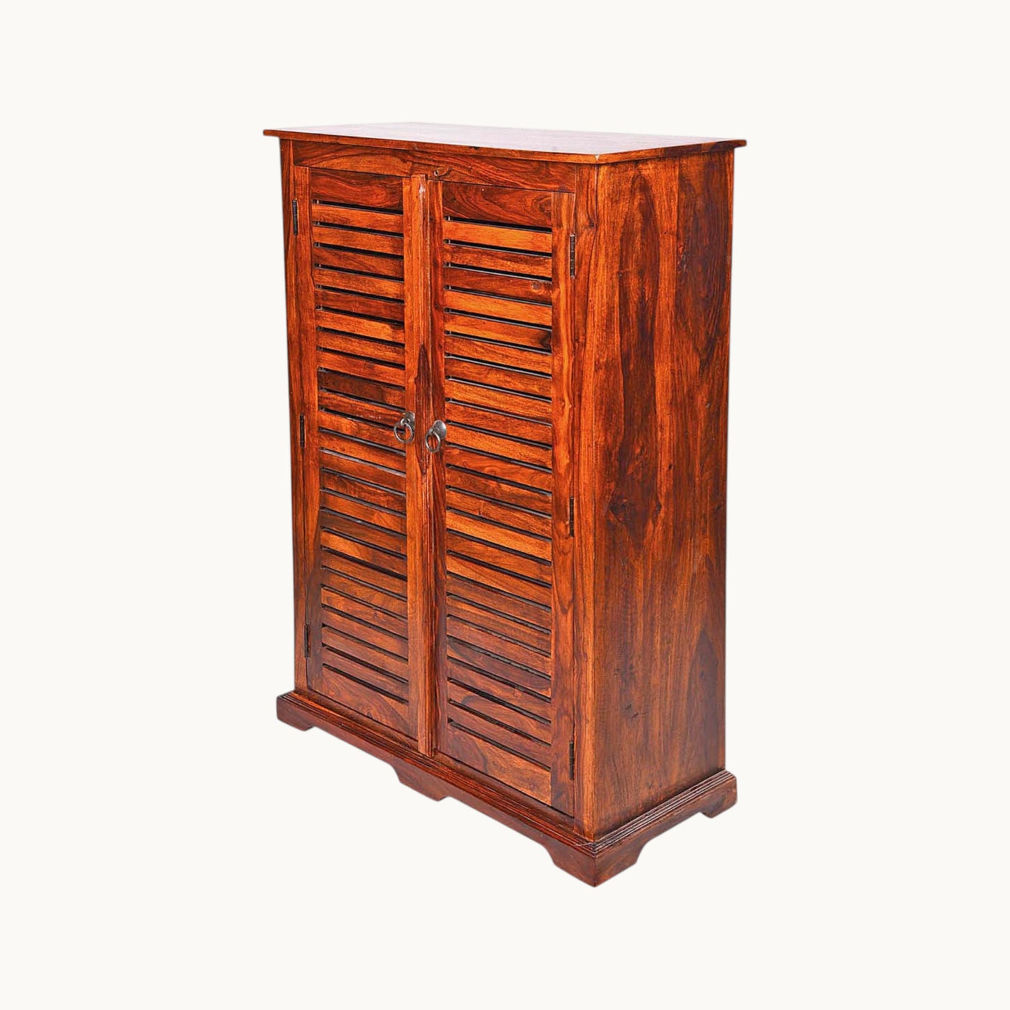 Thar Arts And Furniture - Solid Sheesham wood 2 Door Shoe Cabinet with Shelf Storage, Honey Finish