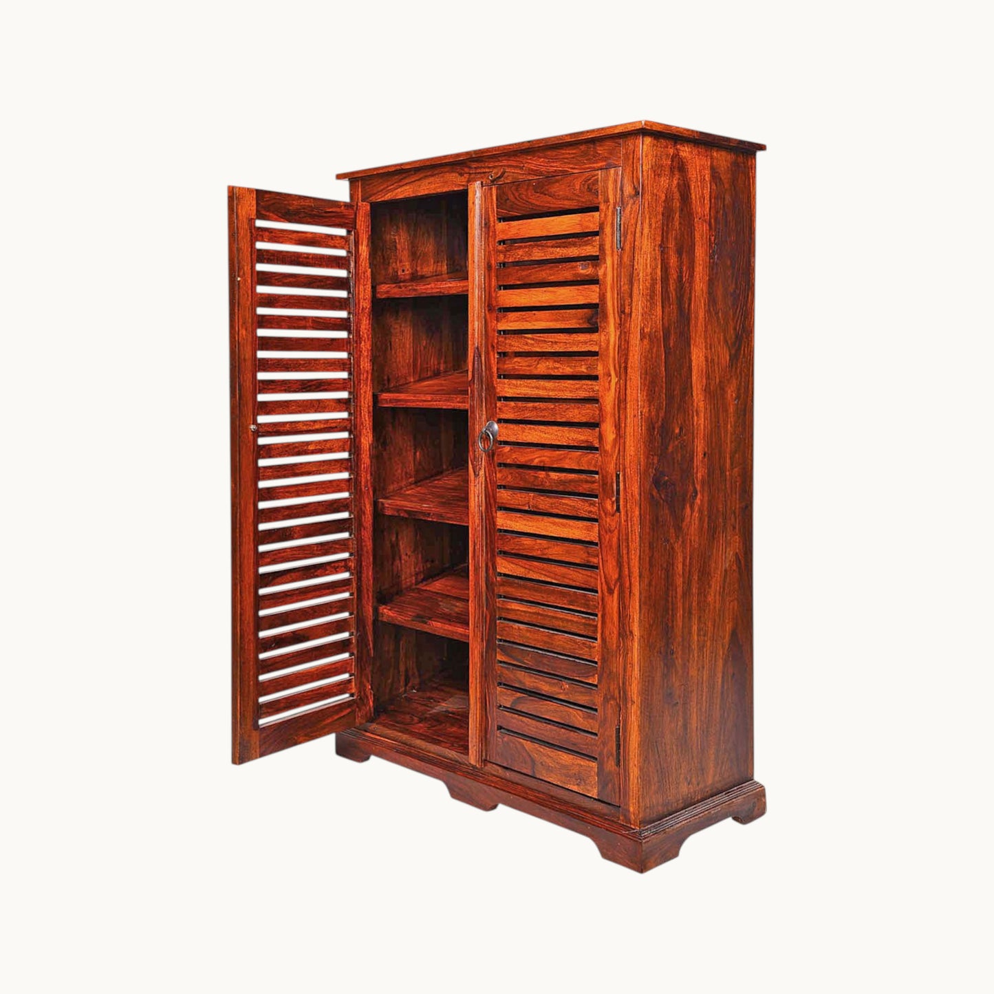 Thar Arts And Furniture - Solid Sheesham wood 2 Door Shoe Cabinet with Shelf Storage, Honey Finish