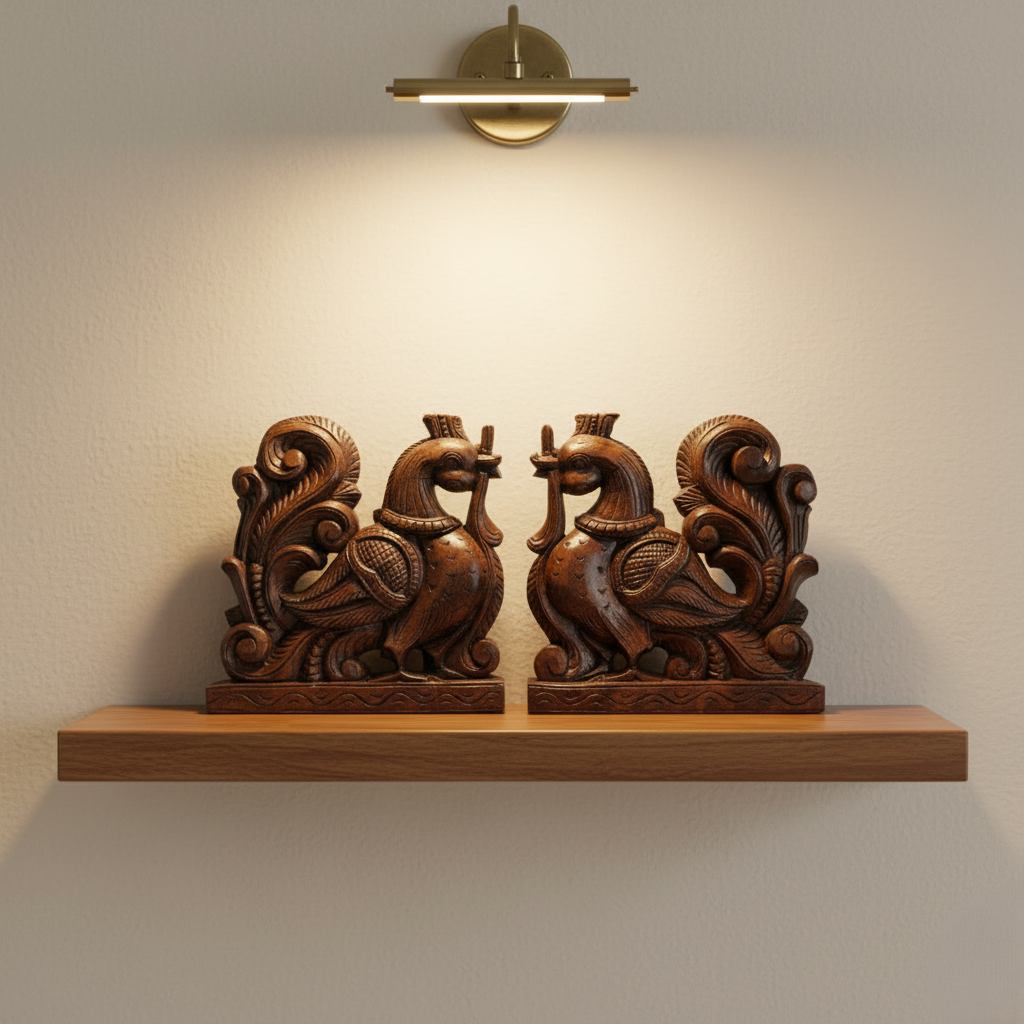 Peacock Wooden Carving Wall Panel (Set of 2) – Hand-Carved Wall Decor