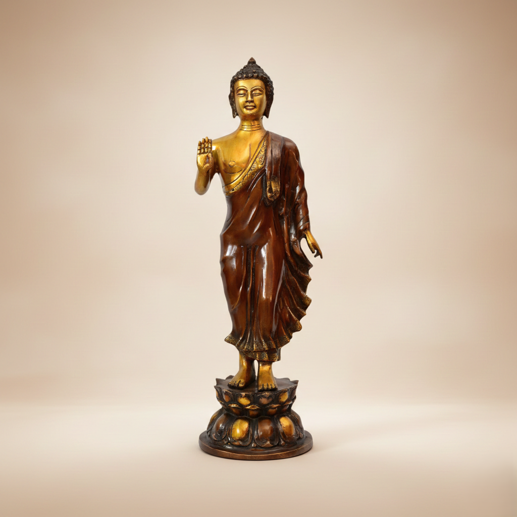 Brass Standing Buddha Idol – Blessing Pose | Thar Arts & Furniture