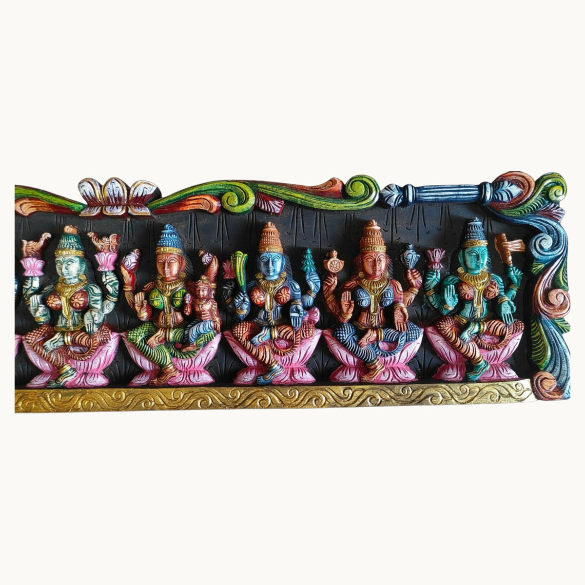 Painted Asthalakshmi Wooden Carving Panel – Handcrafted Multicolour Wall Decor