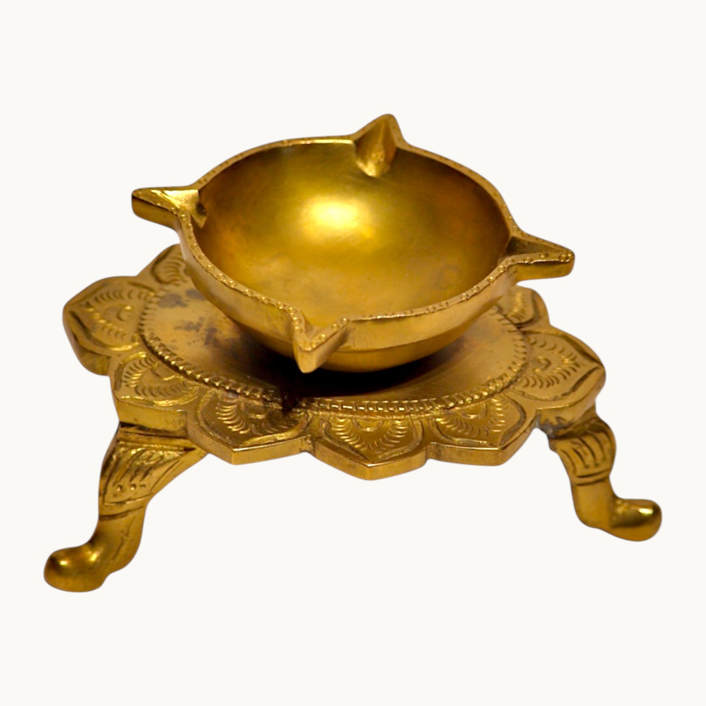 Thar Arts And Furniture - Brass Diya on Lotus Shaped Base