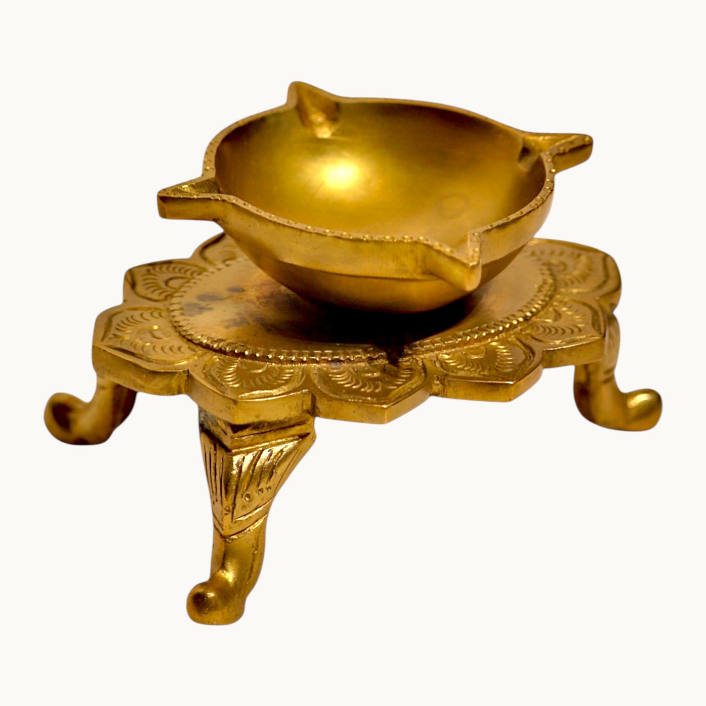 Thar Arts And Furniture - Brass Diya on Lotus Shaped Base