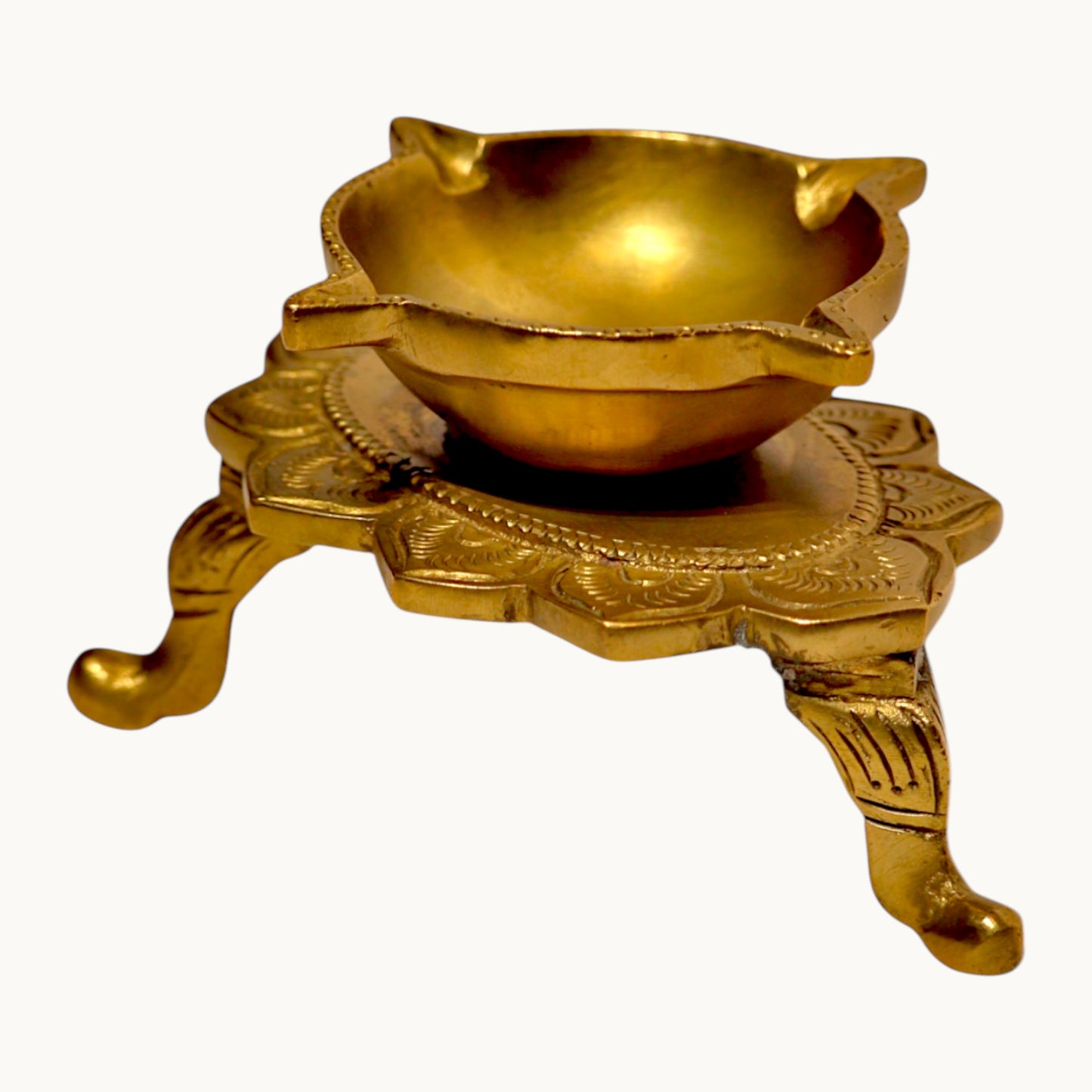Thar Arts And Furniture - Brass Diya on Lotus Shaped Base
