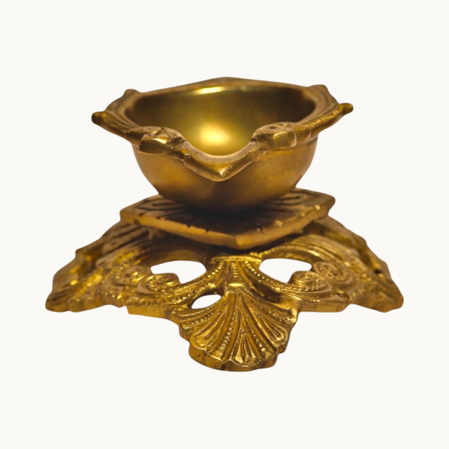 Thar Arts & Furniture- Brass Diya with Jali Base