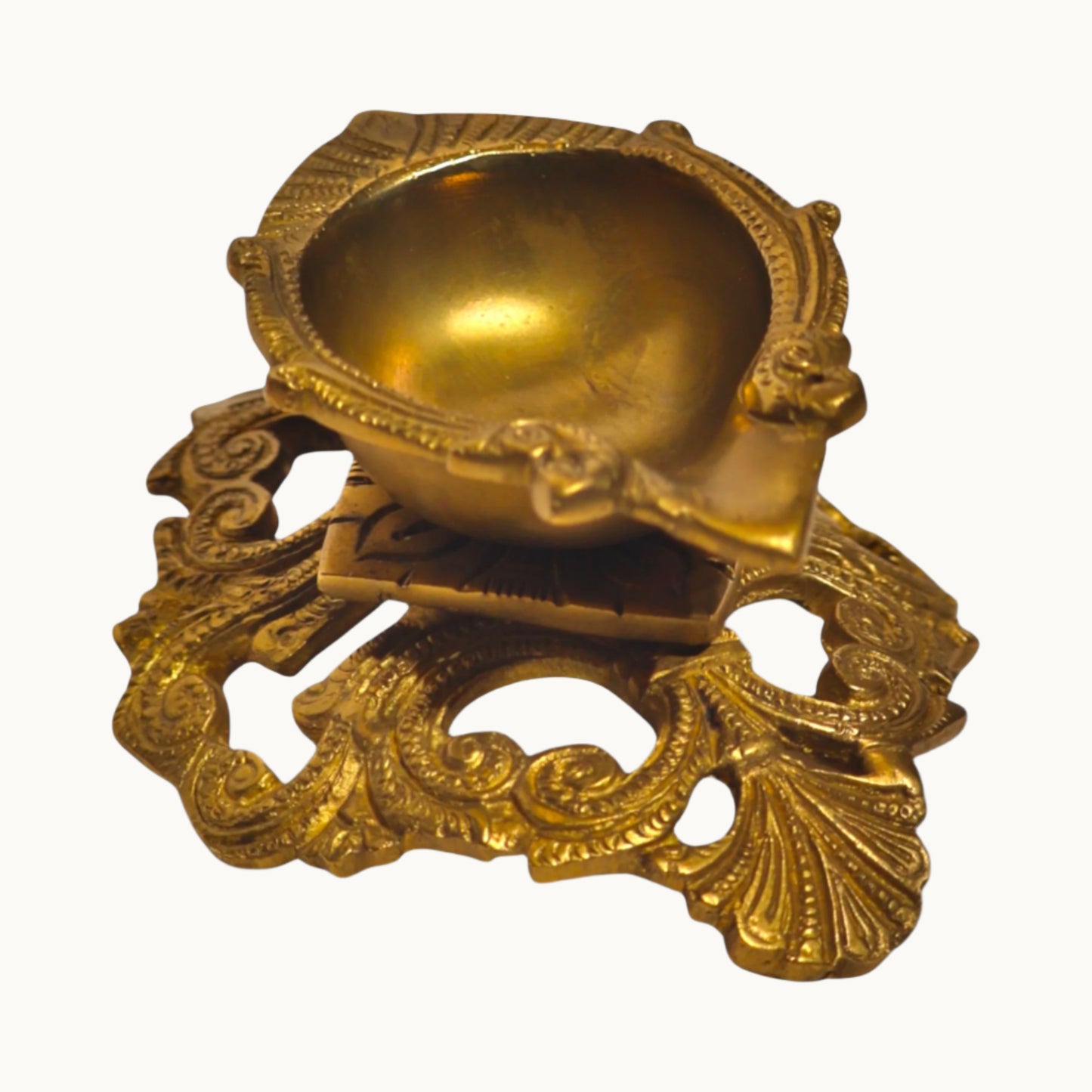 Thar Arts & Furniture- Brass Diya with Jali Base
