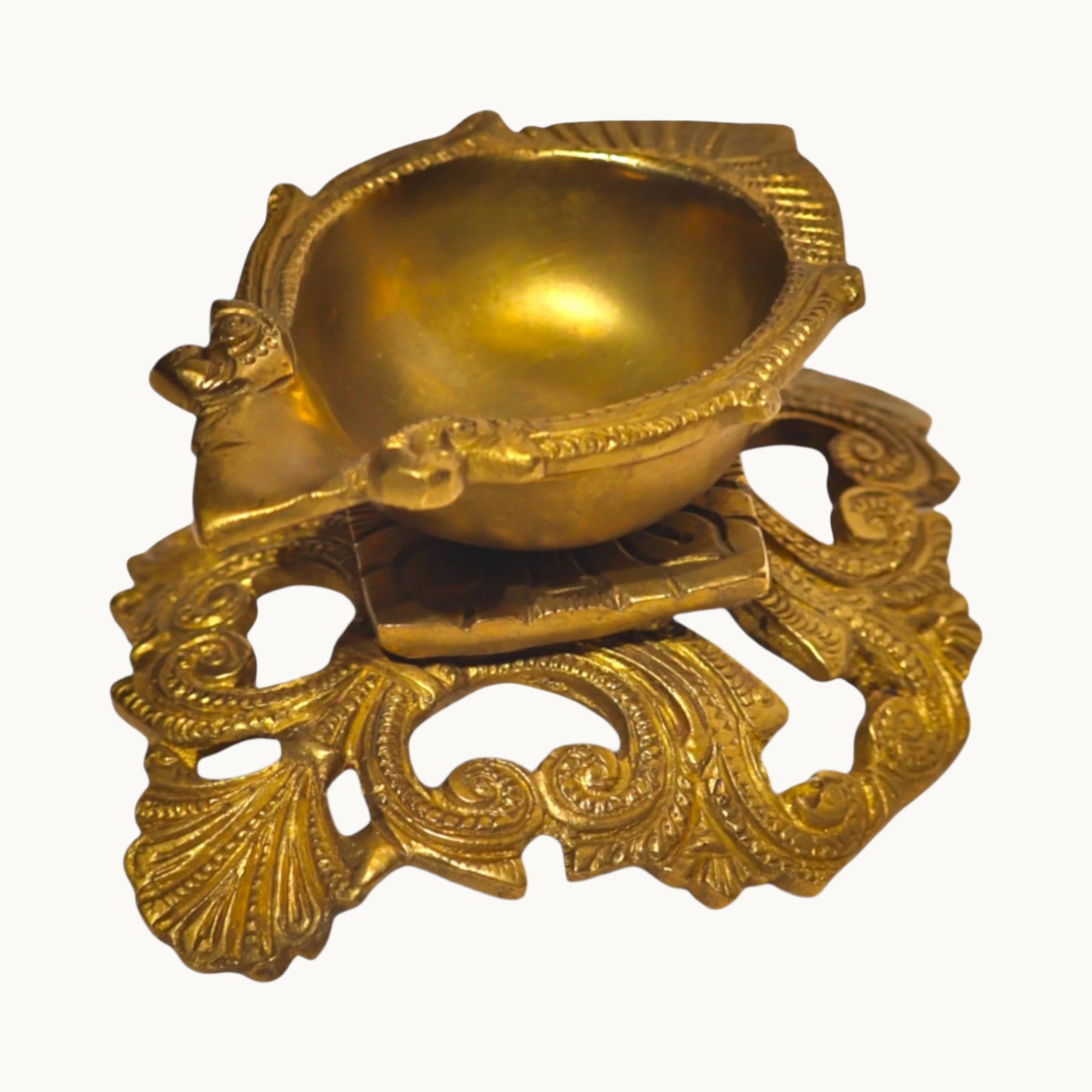 Thar Arts & Furniture- Brass Diya with Jali Base