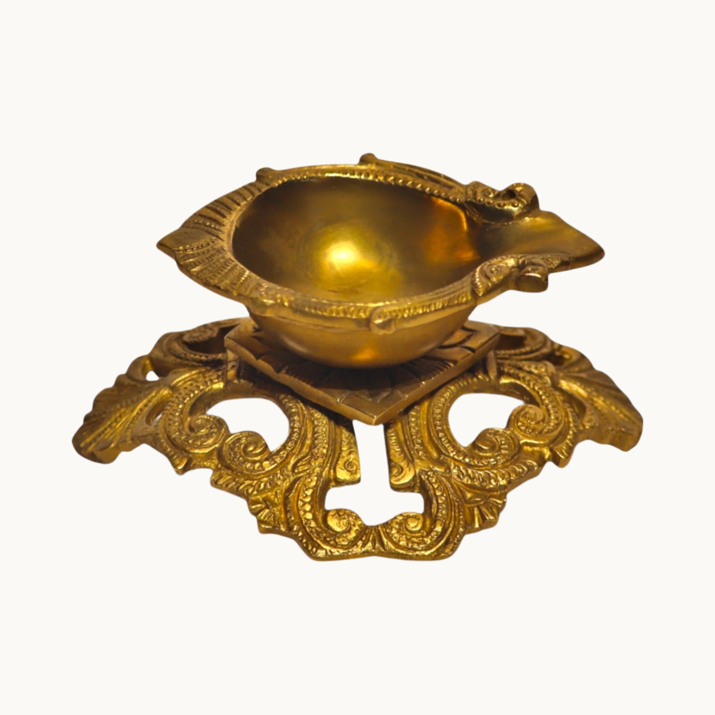 Thar Arts & Furniture- Brass Diya with Jali Base