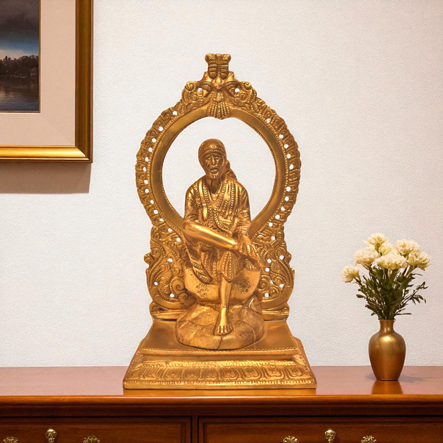 Brass Saibaba Statue - Intricate Sai Baba Idol | Thar Arts & Furniture