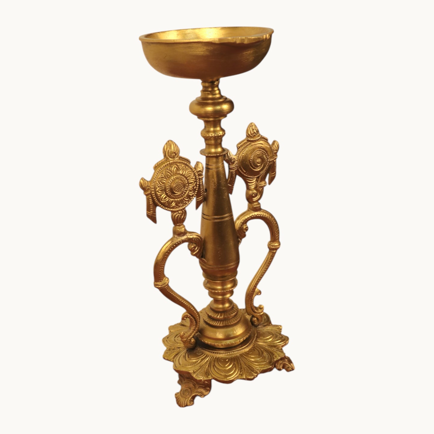 Thar Arts And Furniture - Brass Shankh Chakra Lamp For Pooja Room