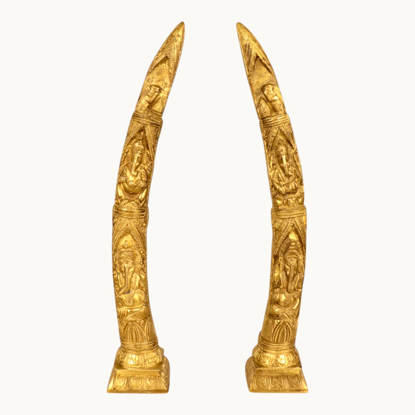 Thar Arts And Furniture - Brass Ganesha Design Elephant Tusk Set