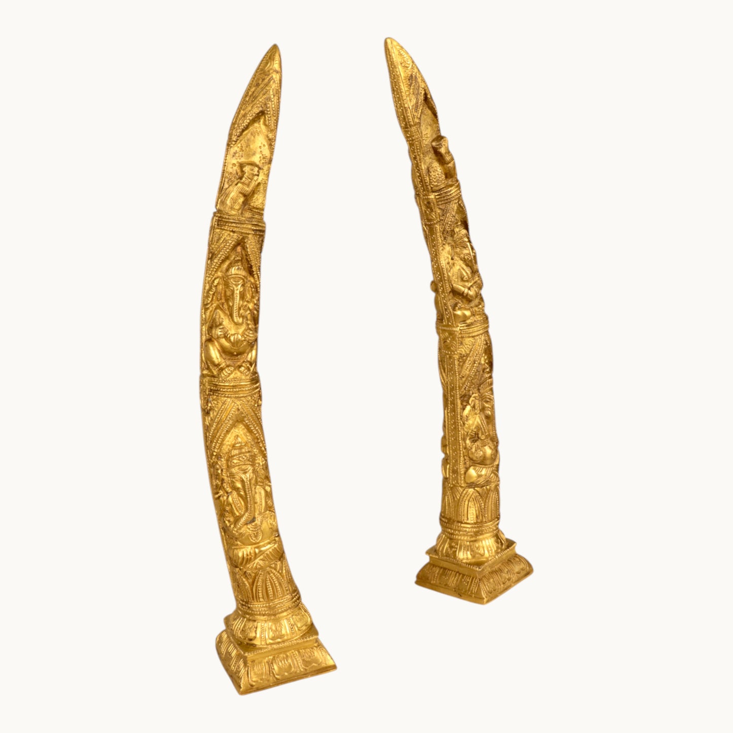 Thar Arts And Furniture - Brass Ganesha Design Elephant Tusk Set