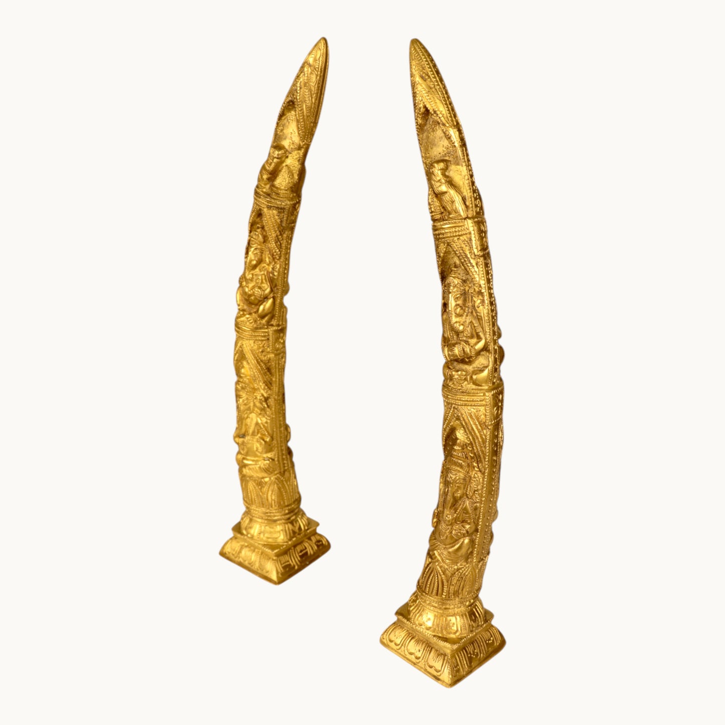 Thar Arts And Furniture - Brass Ganesha Design Elephant Tusk Set