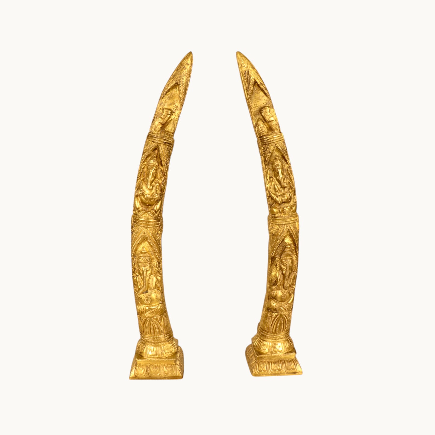Thar Arts And Furniture - Brass Ganesha Design Elephant Tusk Set