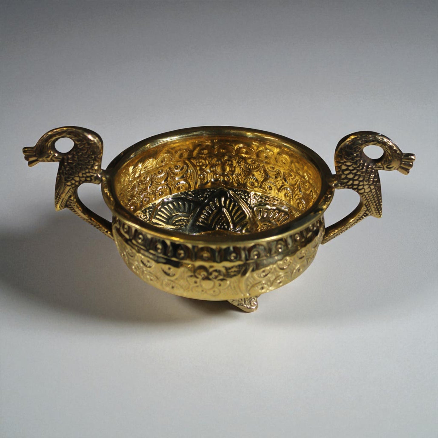 Handcrafted Brass Twin Peacock Design Urli Bowl – Elegant Indian Centrepiece | Thar Arts & Furniture
