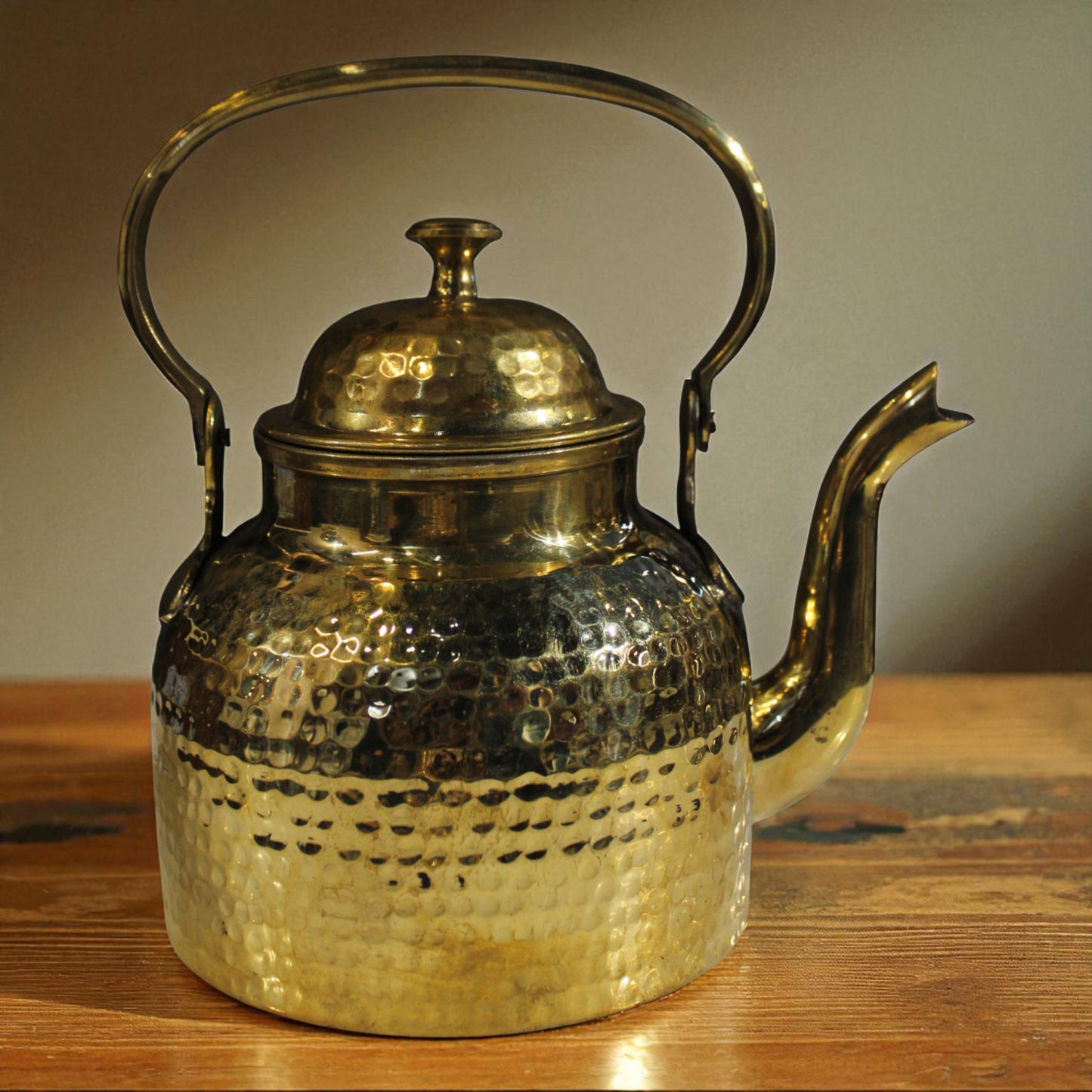 Indian Hammered Brass Kettle – Antique Golden Tea Pot with Handle