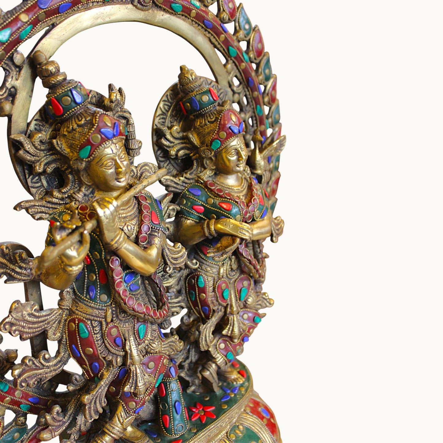 Brass Radha Krishna Idol with Stone Work – Divine Home Temple Decor | Thar Arts & Furniture