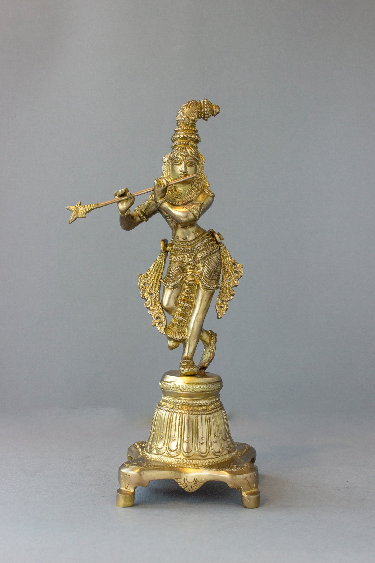 Thar Arts And Furniture - Brass Krishna with Flute |Lord Krishna Statue |Krishan Figurine | Brass Standing Krishna Statue |Brass Gift Item | Standing Krishna |Brass Pooja Idols