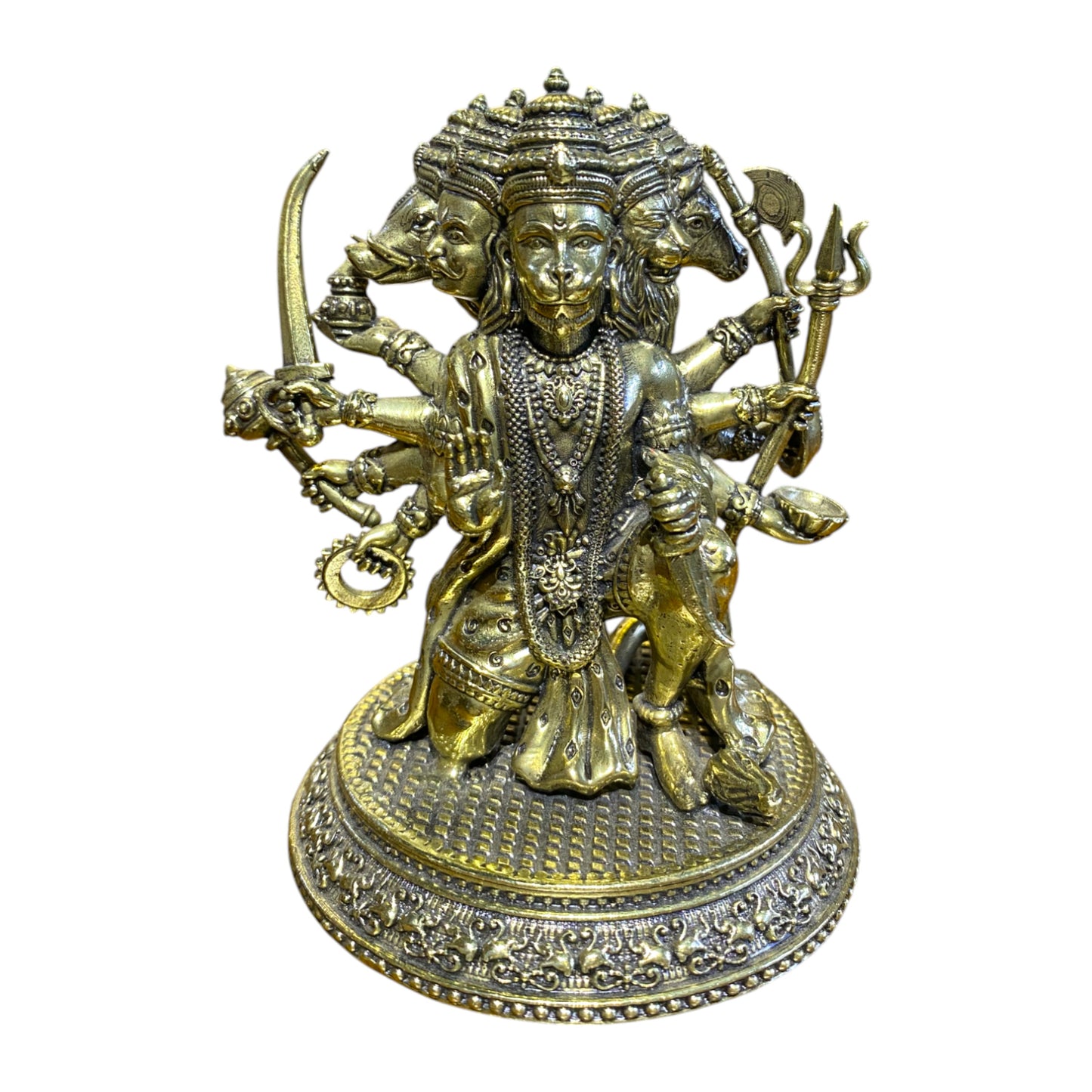Thar Arts 100% Pure Brass Panchmukhi Hanuman Idol – Five-Faced Hanuman Murti for Pooja & Home Decor
