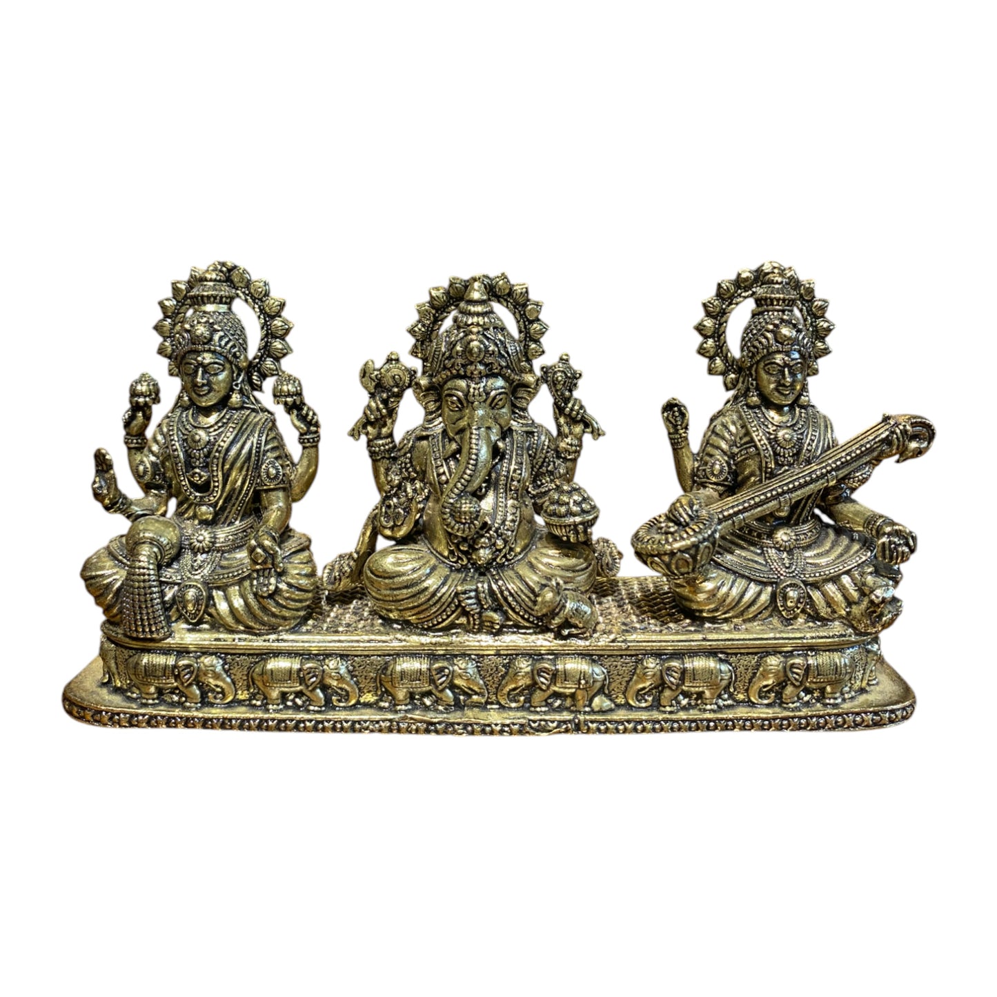 Thar Arts 100% Pure Brass Goddess Lakshmi, Ganesh, Saraswati Idol Set – Handcrafted for Wealth, Success & Knowledge