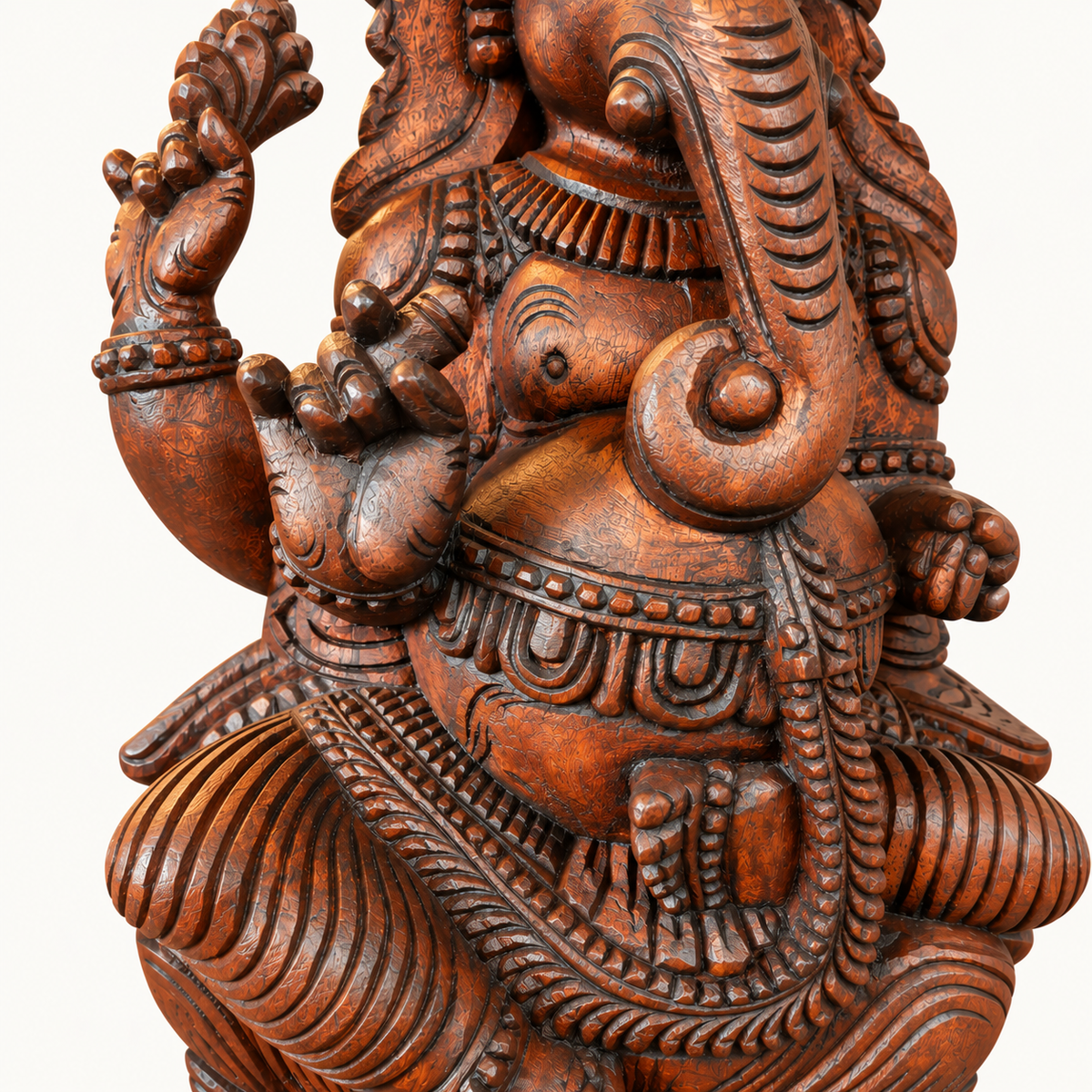 Handcrafted Wooden Carved Ganesha Statue – Traditional Decorative Idol