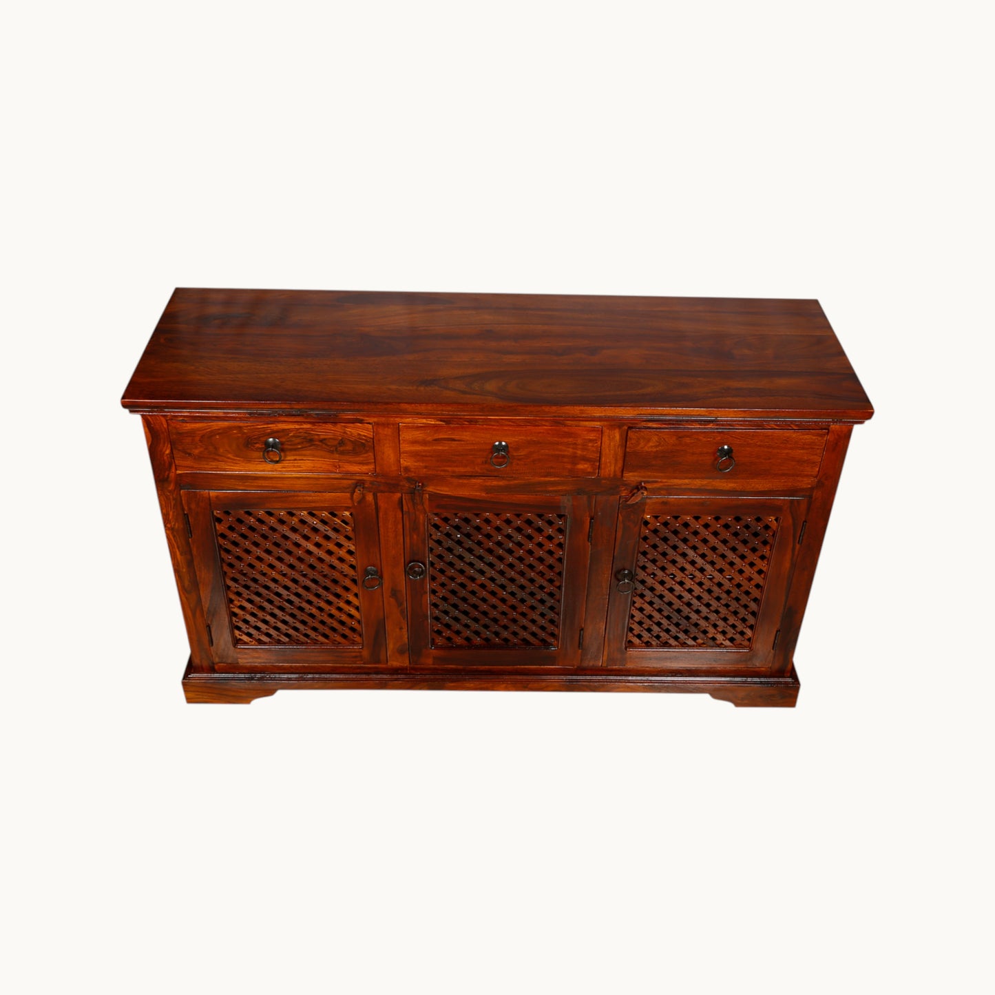 Thar Arts And Furniture - Solid Sheesham wood Side board with 3 Door Storage Cabinet and 3 Storage Drawers, Honey Finish